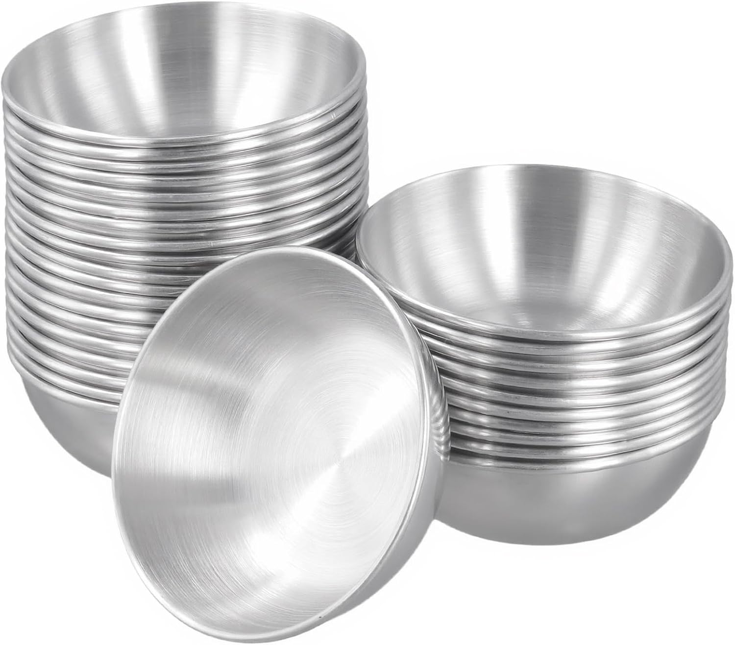 30 Pack 4oz Stainless Steel Sauce Dishes, 3.5 Inch Mini Appetizer Bowls, Seasoning Dishes Sushi Dipping Bowl for Soup, Cooking Prep, Snack, Silver