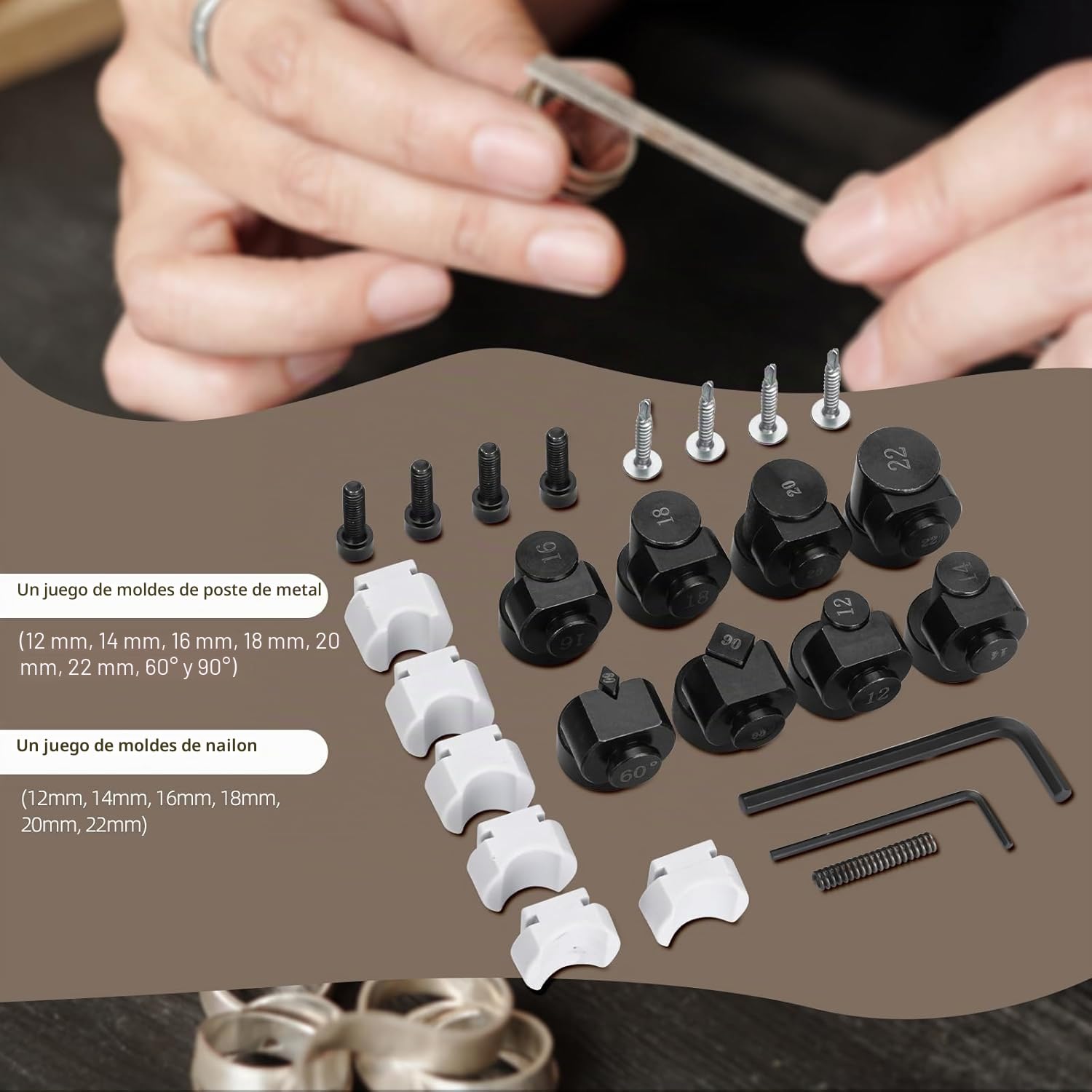 TINMAGI Máquina de Flexión de Anillos, Herramienta Dobladora de Anillos para 12/14/16/18/20/22mm, Máquina Plegadora para Fabricación Joyas con Troqueles de Nailon, Herramienta de Medición de Anillos