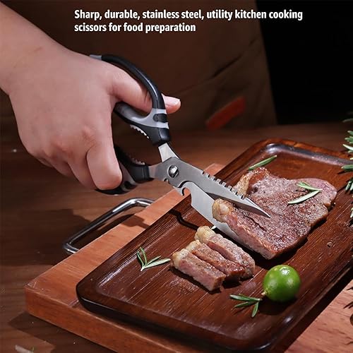Miniatura 7 de Tijeras de cocina, tijeras multiusos de 9 pulgadas, resistentes para cortar alimentos, desmontables, aptas para lavavajillas, hoja dentada afilada,