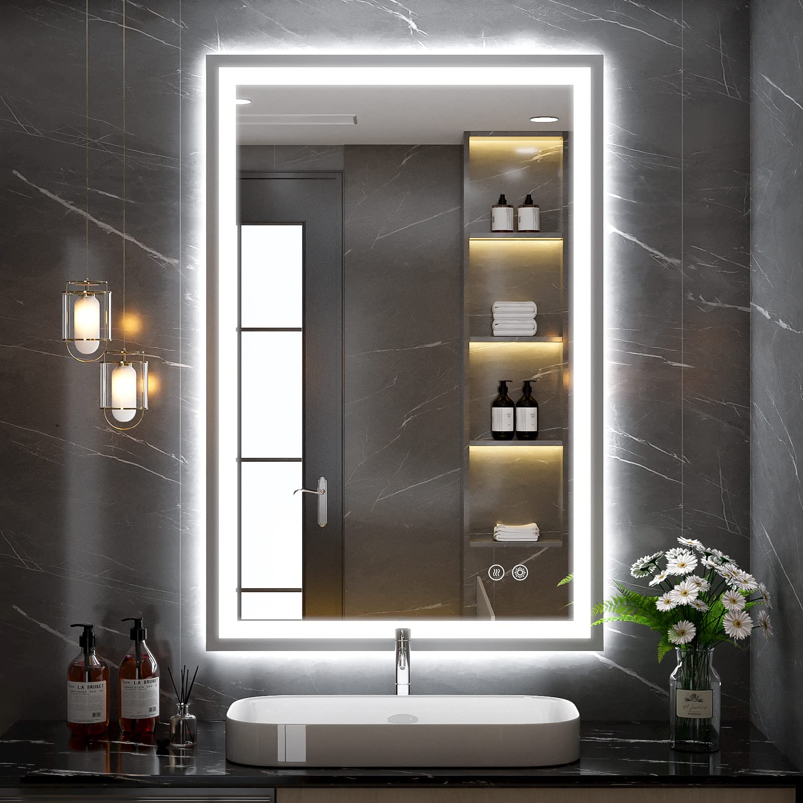 LED Bathroom Mirror, 24x36 Inch Frontlit and Backlit Mirror, Anti-Fog Bathroom Vanity Mirror with Lights, Stepless Dimmable, Wall Mount Frameless Lighted Mirror(Horizontal/Vertical)