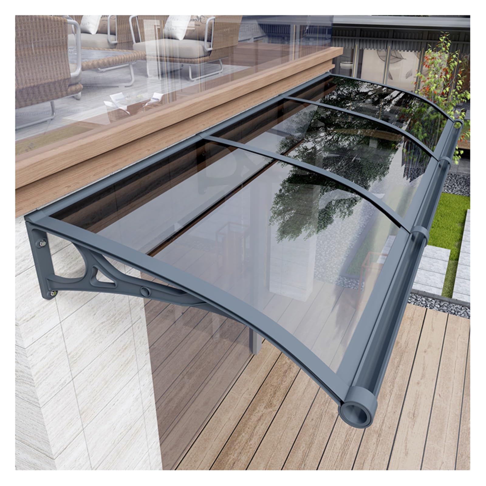 Marquise de porte d'entrée en polycarbonate 80x440cm pour protection pluie
