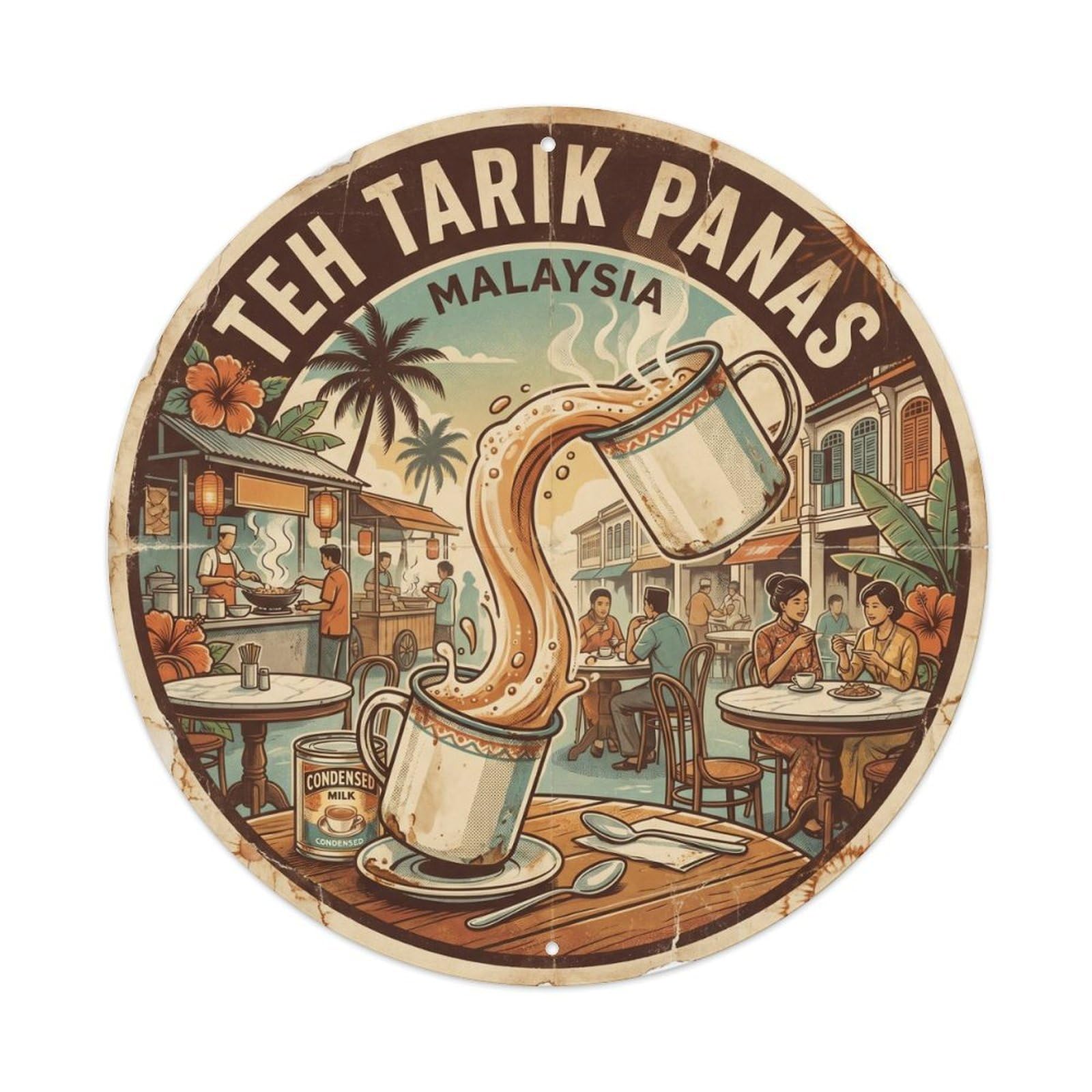 Malaysia Tea Herbal Infusion Cuppa Silkscreen Travel Metal Tin Sign