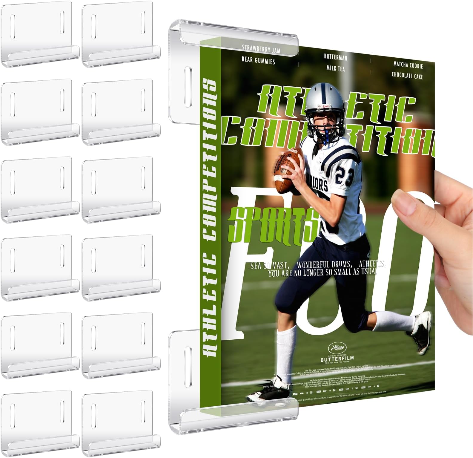 12 Pcs Acrylic Magazine Wall Display Comic Book Wall Mount Holder Clear Magazine Mount Display Shelves Kit Hanging Record Bookshelf Brochure Comic Book Storage Rack Picture