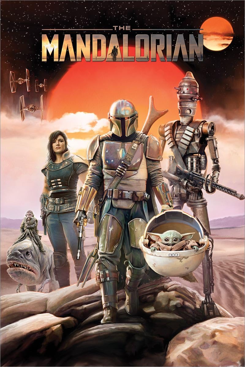 Grindstore Multicolour Laminated Star Wars: The Mandalorian (Group) Maxi Poster Large Wall Art Print, Wall Decor, Home Office Classroom Decoration, Gift Idea, Decorative Print 91.5X61cm