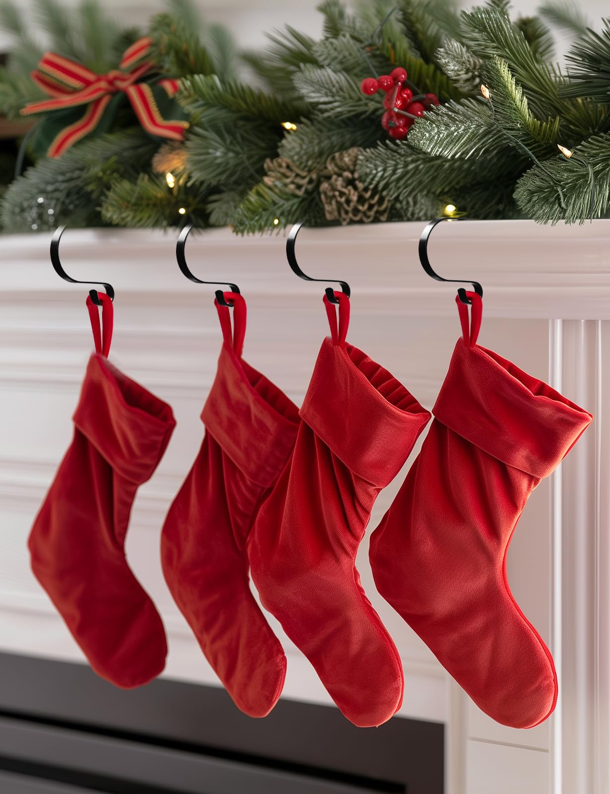 Sogiv Christmas Stocking Holders for Mantle Set 4, Fireplace Hooks for Hanging Stockings, No-Slip Hangers for Xmas Home Party Decoration