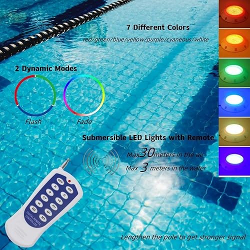 Miniatura 2 de DYRABREST Luz LED sumergible de 11.6 pulgadas, 12 V, 36 W, cambio de color, luz de estanque subacuático, 7 colores + 2 modos de cambio de color RGB