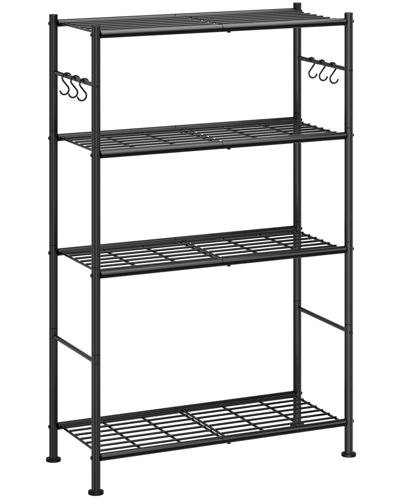 Sakugi 4-Tier Storage Shelves with 6 Hooks, 33.2" x 12.7" x 57.3", Black