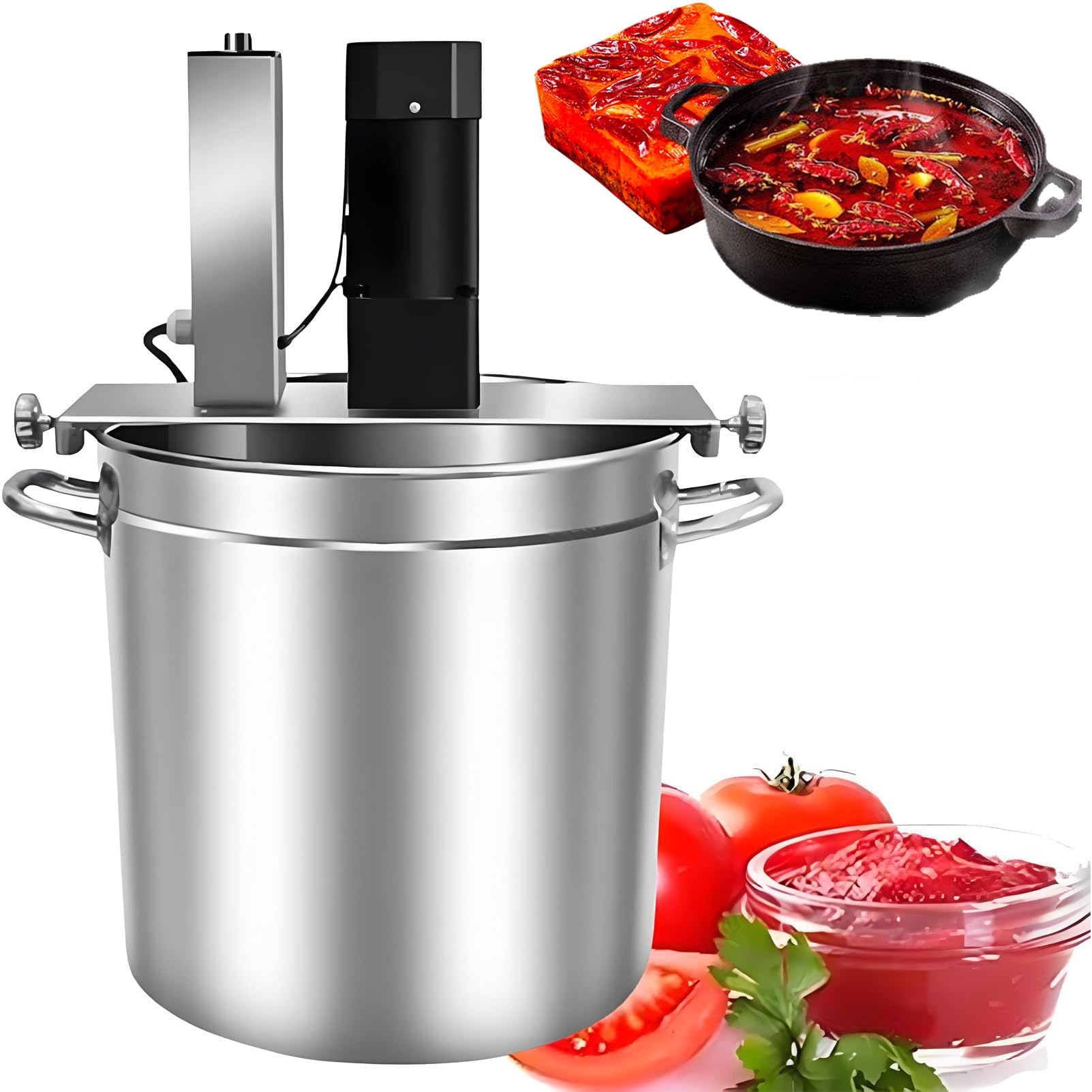 Mezclador de alimentos comercial, agitador automático con velocidad ajustable y cuchilla raspadora para salsas, mermeladas, chile y salsas de carne, perfecto para lotes de 30 L a 60 L