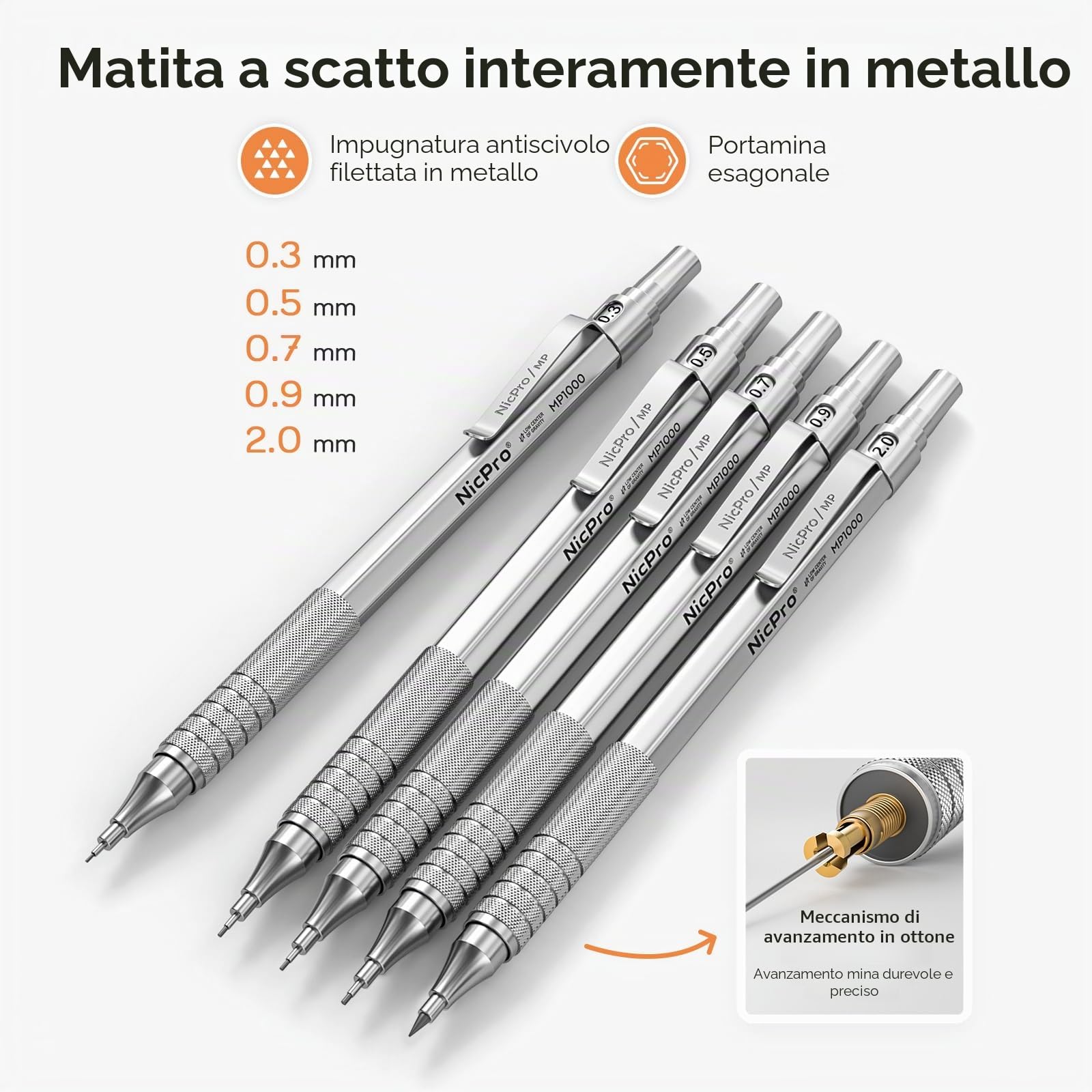 Nicpro 5 Pezzi Matita Meccaniche Set, Art Portamine 0.3-2mm con Ricariche, Temperamatita, Gomma per Disegno Artistico