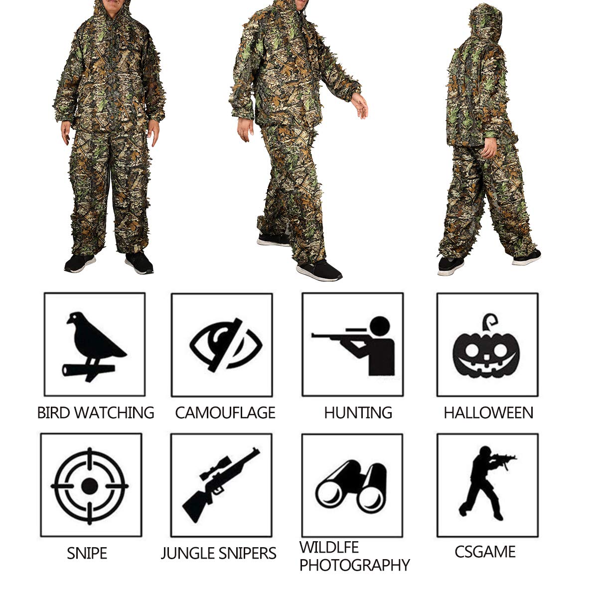 MOPHOTO Ghillie Suit 3D Leafy Camo Hunting Suits, Woodland Gilly Suits