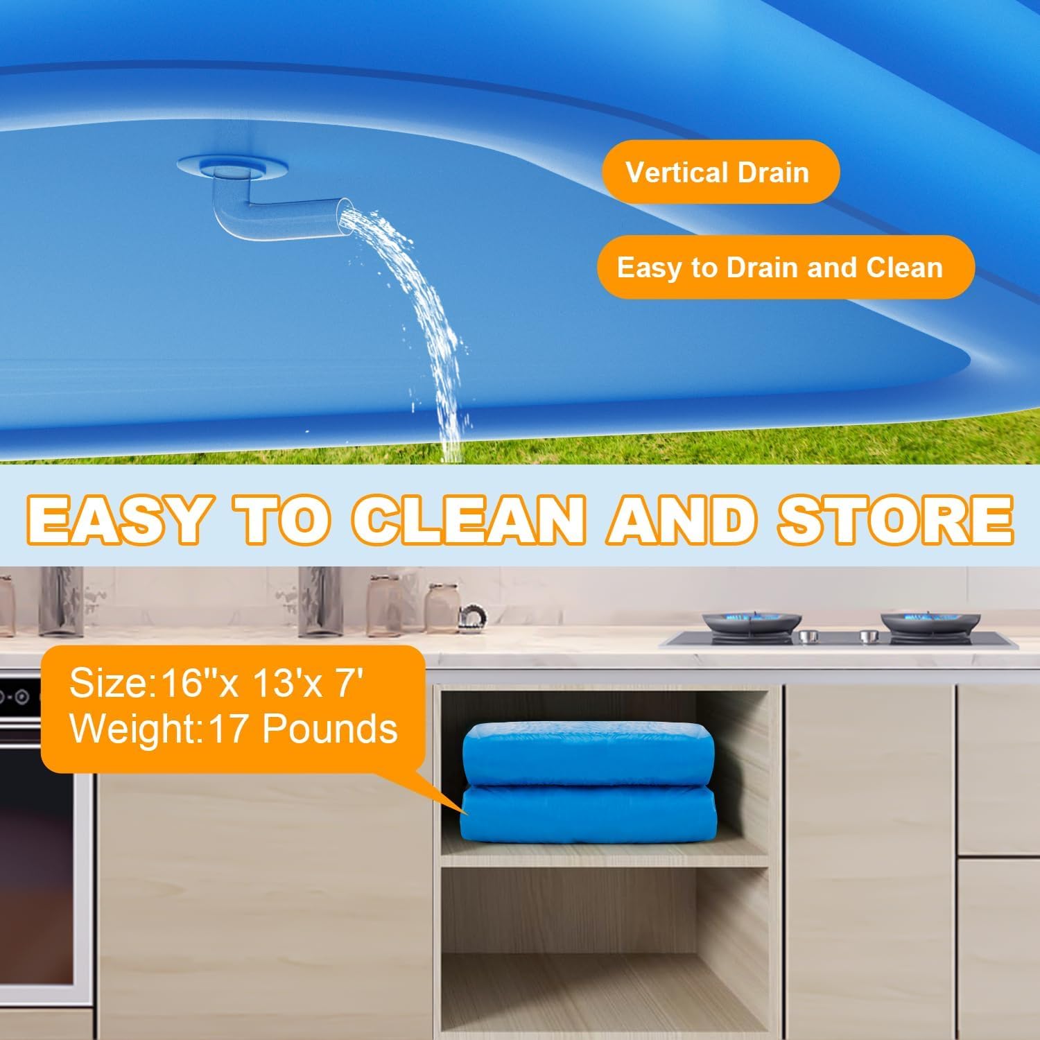 Large Inflatable Pool for Adults, 120" X 68" X 20" Blow-up Pools Swimming Pool, 2025 Upgraded Extra Oversized Thickened Family Pools for Backyard (Without Air Pump)