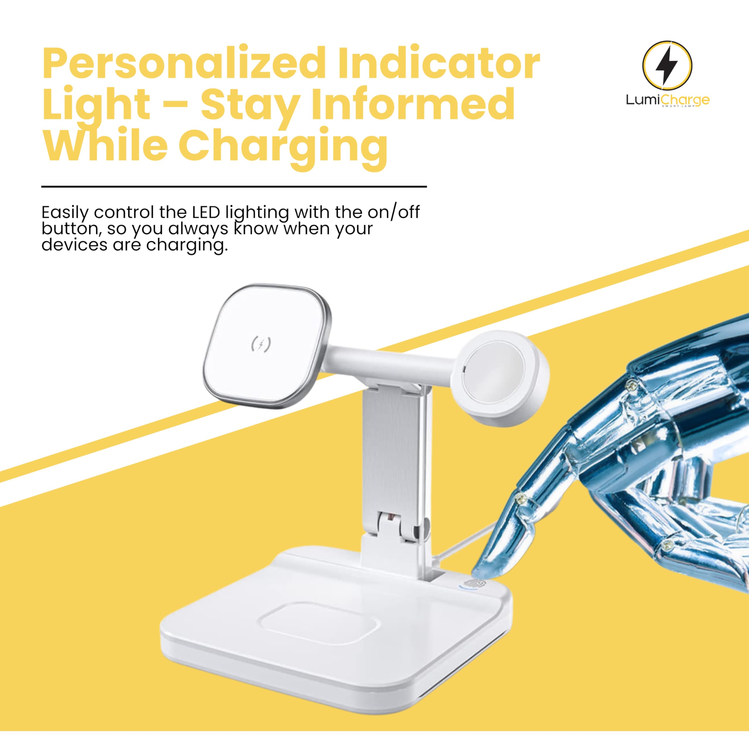 LumiCharge Stazione di ricarica wireless Qi 4 in 1 con luce notturna a LED, ricarica rapida per Magsafe, Apple Watch, AirPods, cavo USB-C e blocco di ricarica USB-C, ricarica sicura per più
