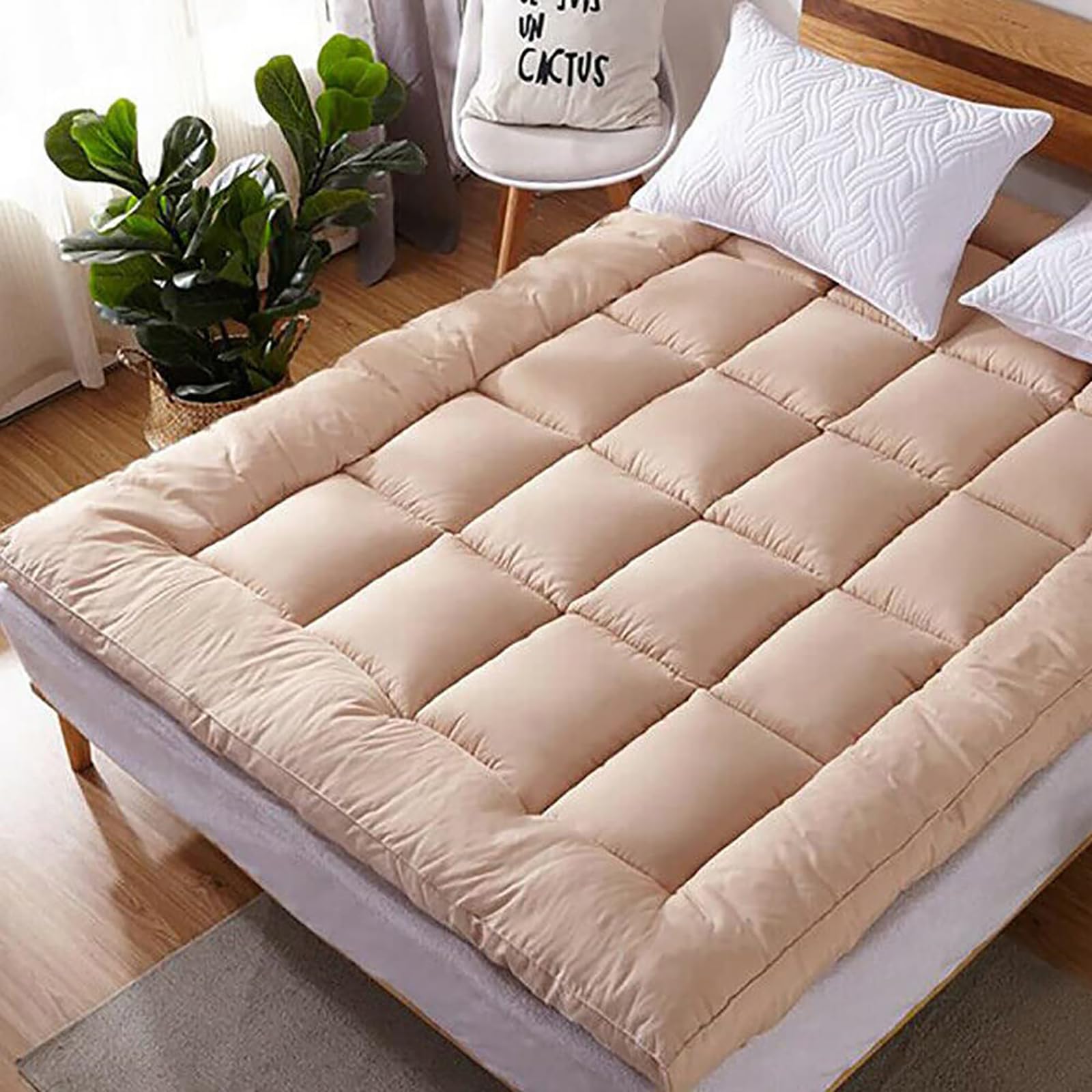 LUVCMFT Twin Quilted Mattress Topper 7D Down Alternative Mattress Protector Breathable Fluffy Soft Mattress Mattress Top Cover Almond