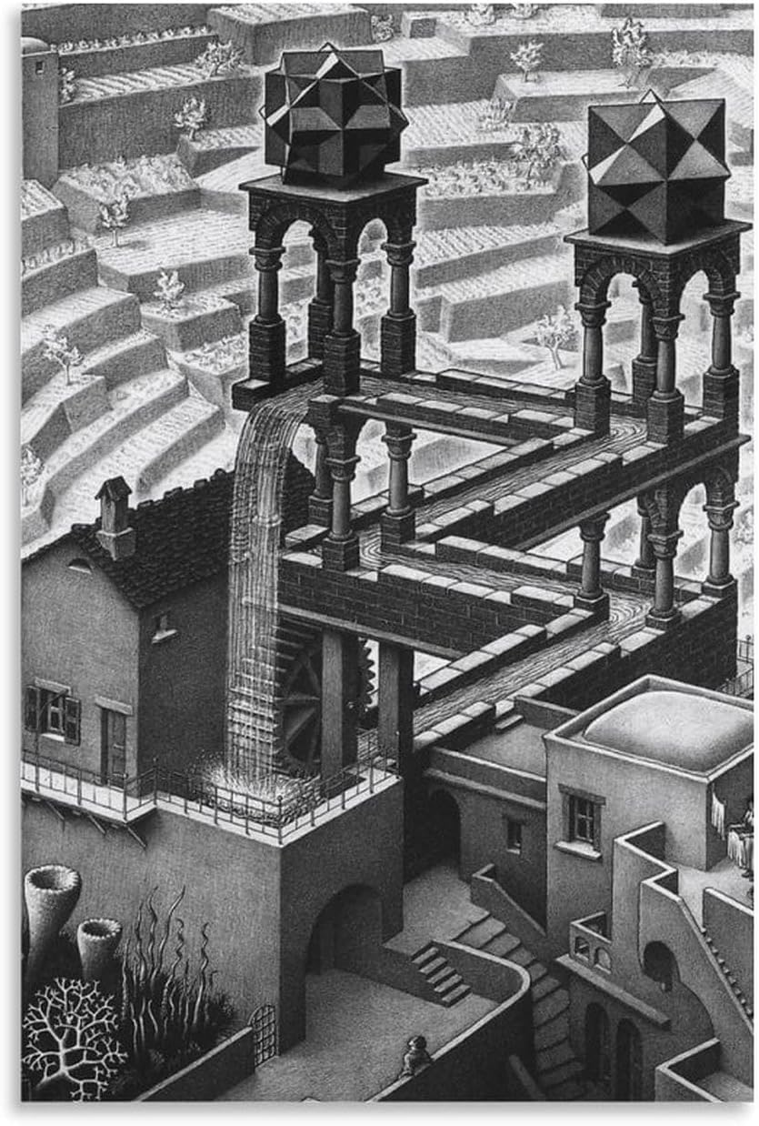Matvsd Kohecs M.C. Escher Poster《Waterfall》Canvas Painting M.C. Escher Wall Art Aesthetic Illustration Prints for Office Decor Picture 30x45cmx1 Frameless