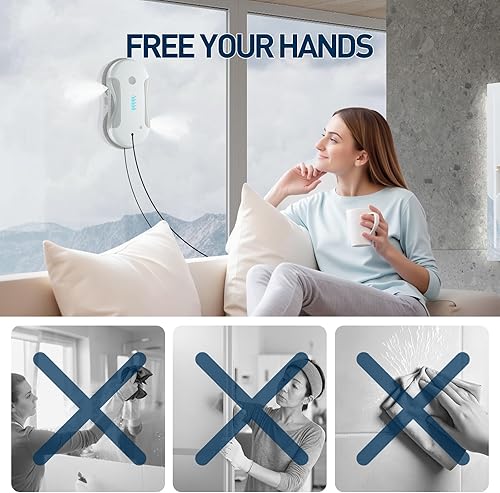 Miniatura 6 de Robot de limpieza de ventanas, 5800Pa robot limpiador de ventanas inteligente con rociador de agua doble de 2.7 fl oz, con planificación de caminos