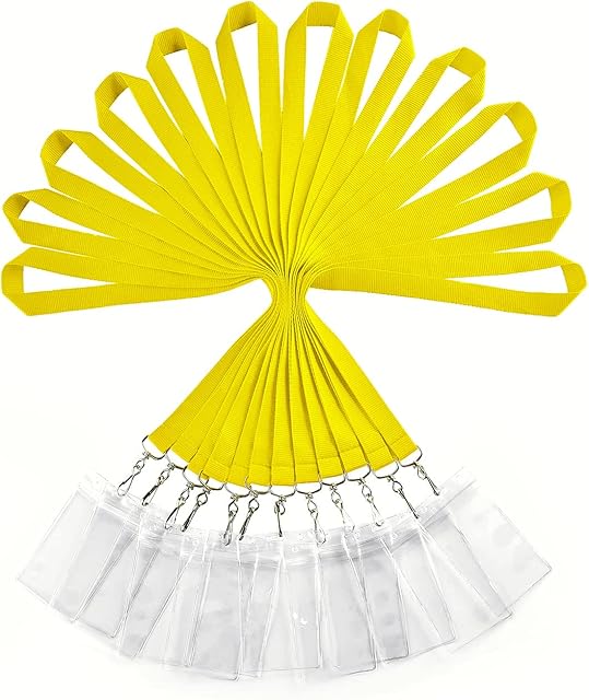 WEZEBEL Lanyard with Card Holder, Durable Rainbow Neck Lanyards Straps with Clear Waterproof Holders in Bulk (12 Pack, Yellow)