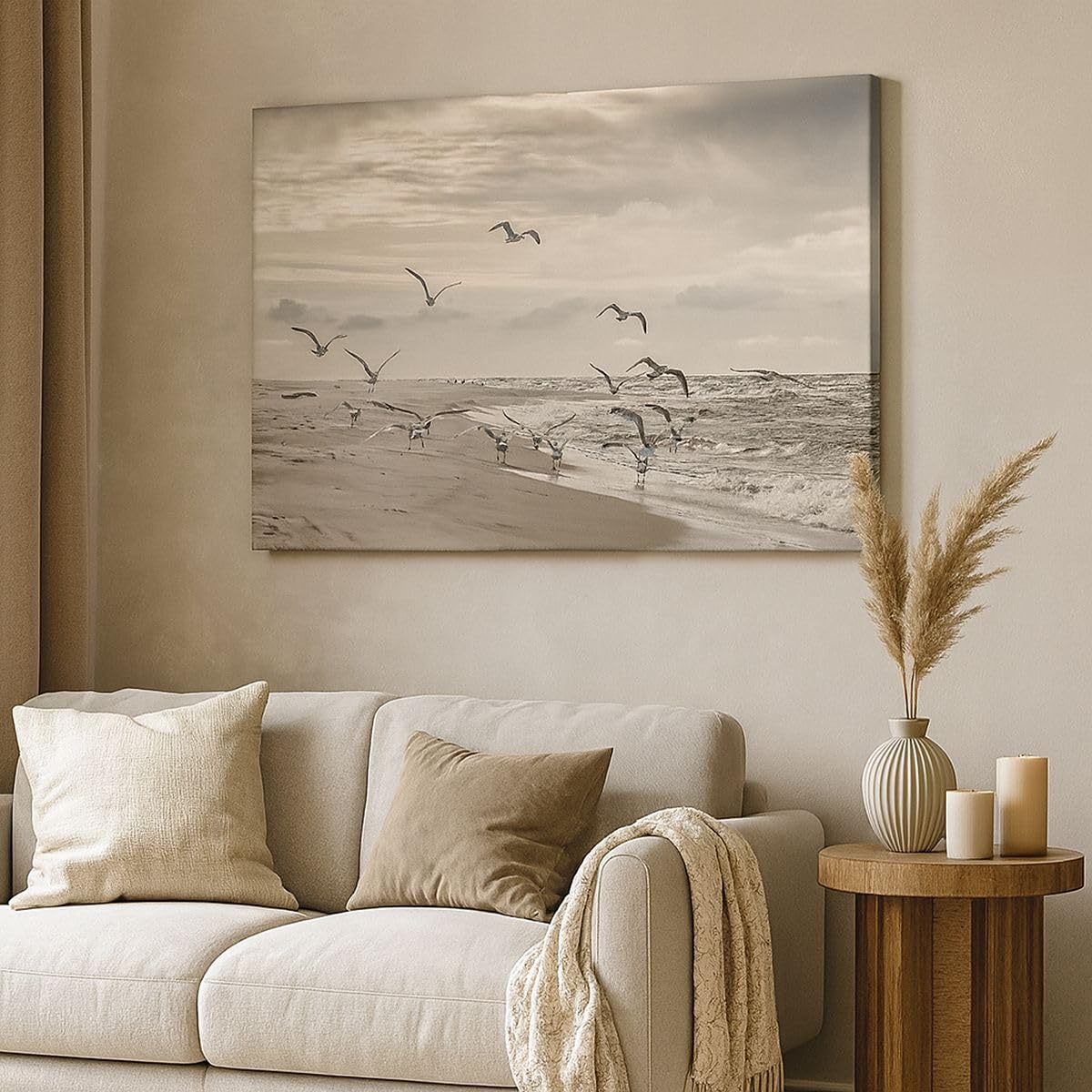 ARTTOR Wandbilder Dekoration Wohnzimmer Möwen Küste Boho Bilder auf Leinwand 120x80cm Leinwandbild Schlafzimmer Küche Deko Wand Kunstdruck Art Groß XXL Wanddeko Bild Wall Decor Canvas AA120x80-4723