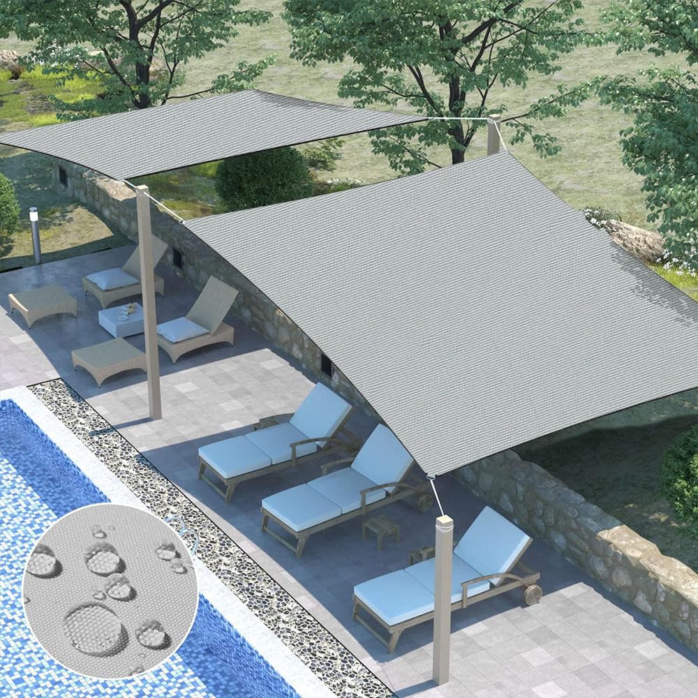 Sonnensegel 3x4m Wasserdicht Mit Ösen, Rechteck Mit Befestigung Set, Wetterbeständig Atmungsaktiv UV Schutz für Garten Terrasse Balkon (Grau-3MX4M)