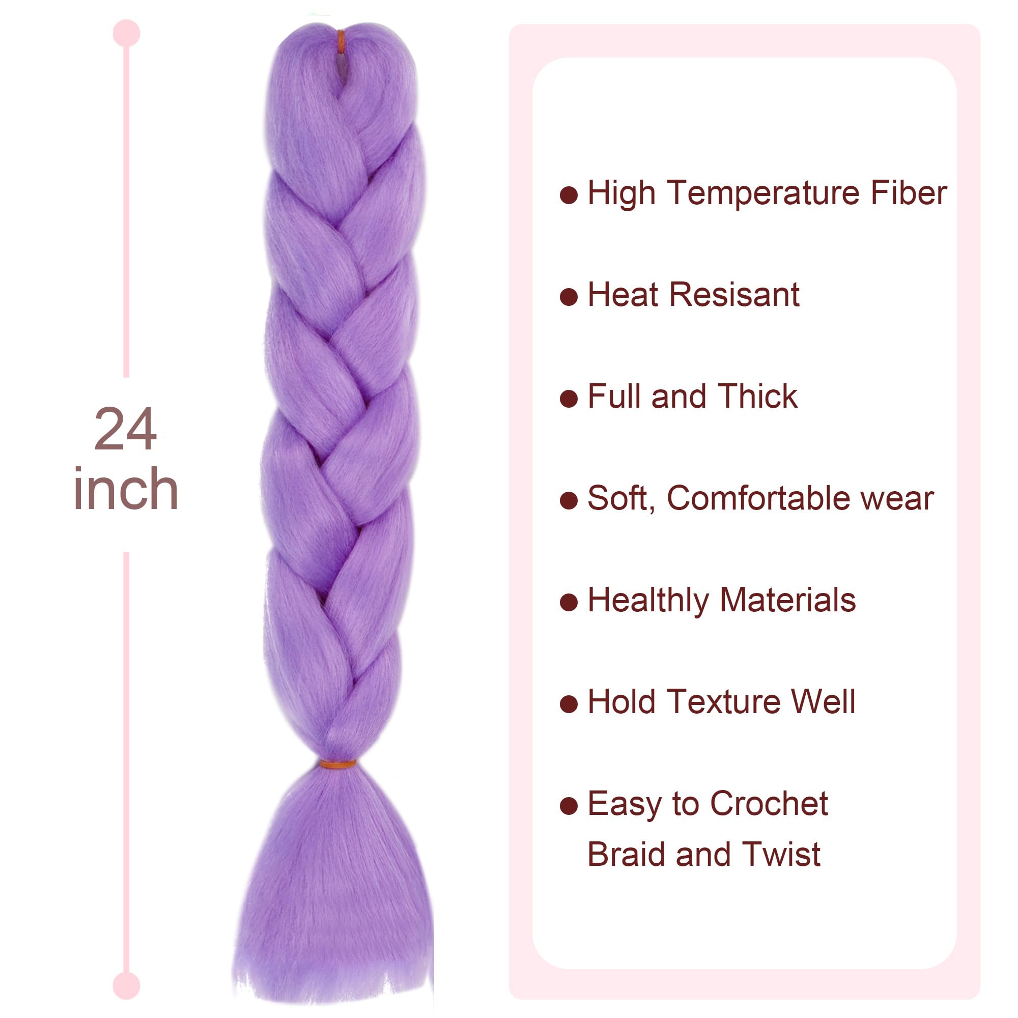ColorfulPanda 3pcs/pack Hair Extensions for Braiding Crochet Twist Hair Light Purple Color,Yaki Synthetic Easy Jumbo Braids Pre-stretched African Box Braided hair 24inch - Image 2