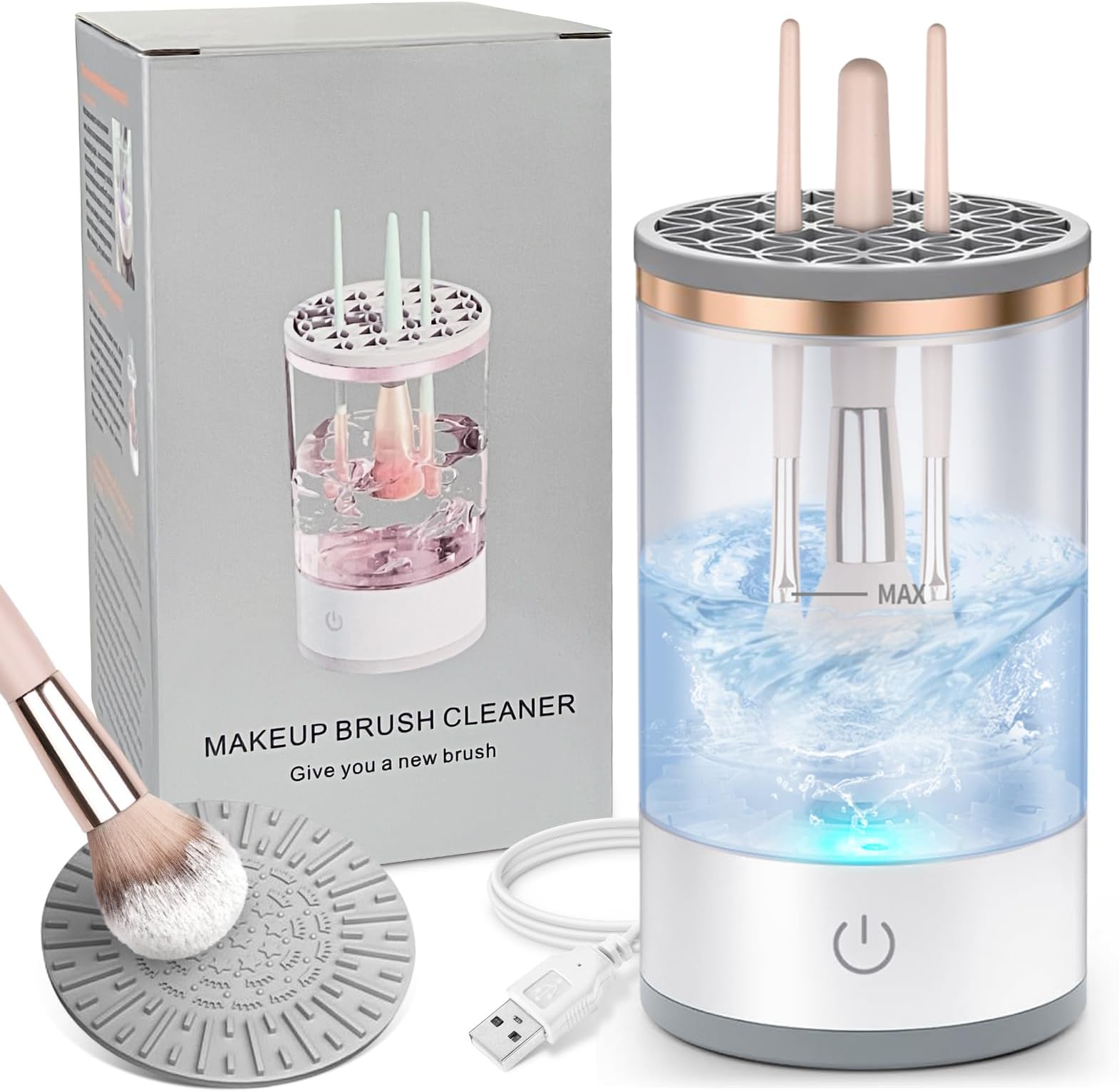 mulijuan Electric Makeup Brush Cleaner, Quick Efficient Machine for Deep Cleaning All Types of Brushes, Portable Compact Design For Travel Home Use, Makeup Lovers & Professionals - White