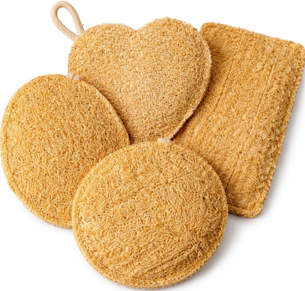 Natural Loofah Bath Sponge (Pack of 4) | 100% Organic Sponge Gourd | Eco-Friendly & Biodegradable Body Scrubber | Deep Exfoliating Body Exfoliator for Glowing, Smooth Skin | Assorted Shapes (Square, Heart, Oval, Round)-image-15