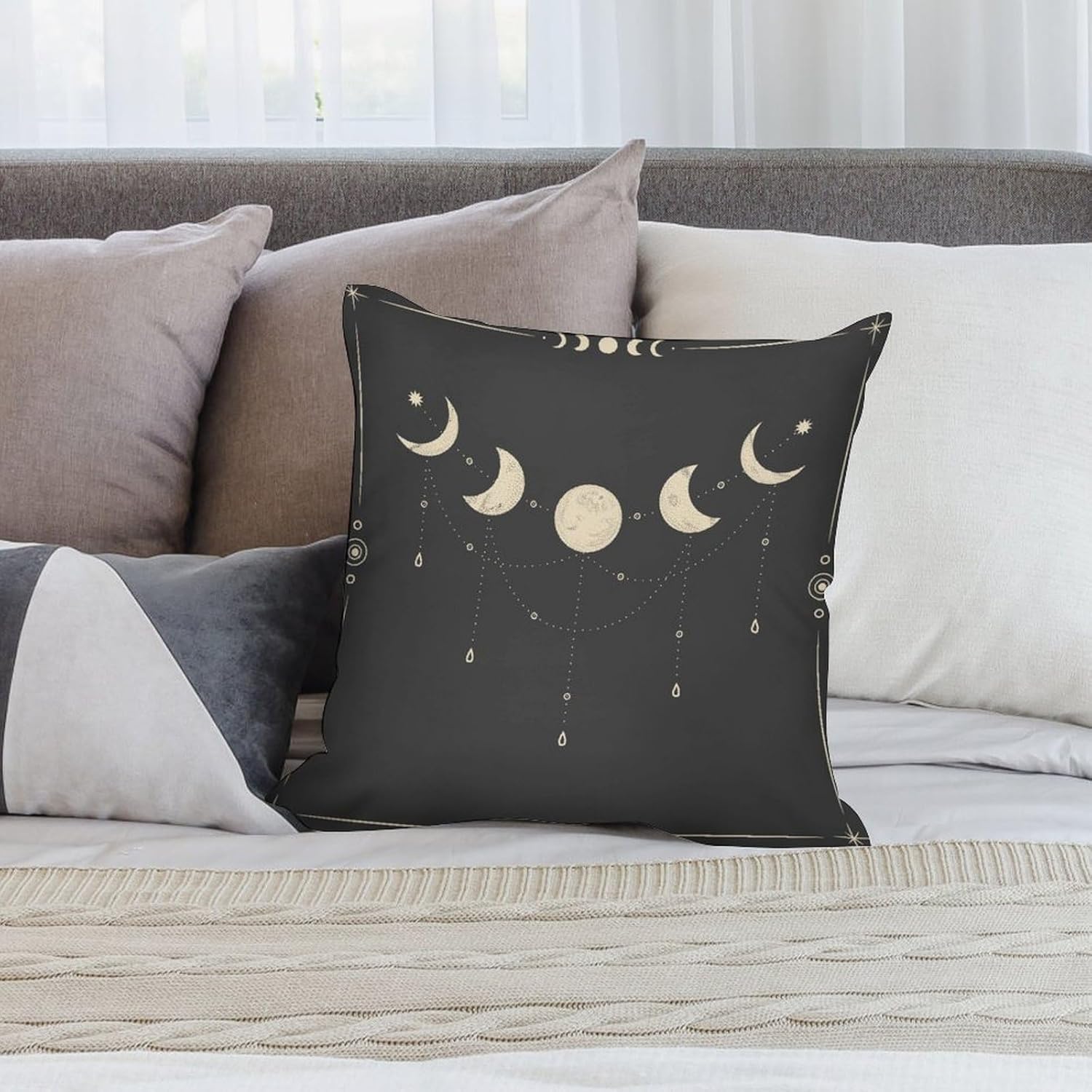 Sun Moon Pillow Covers Set of 2,Vintage Retro Floral Aesthetic Moon Phase Witchy Gothic Throw Pillow Covers 20x20 Inches Cotton Square Pillow Cover Set for Couch Bed Living Room Outdoor Decor 20 "x20
