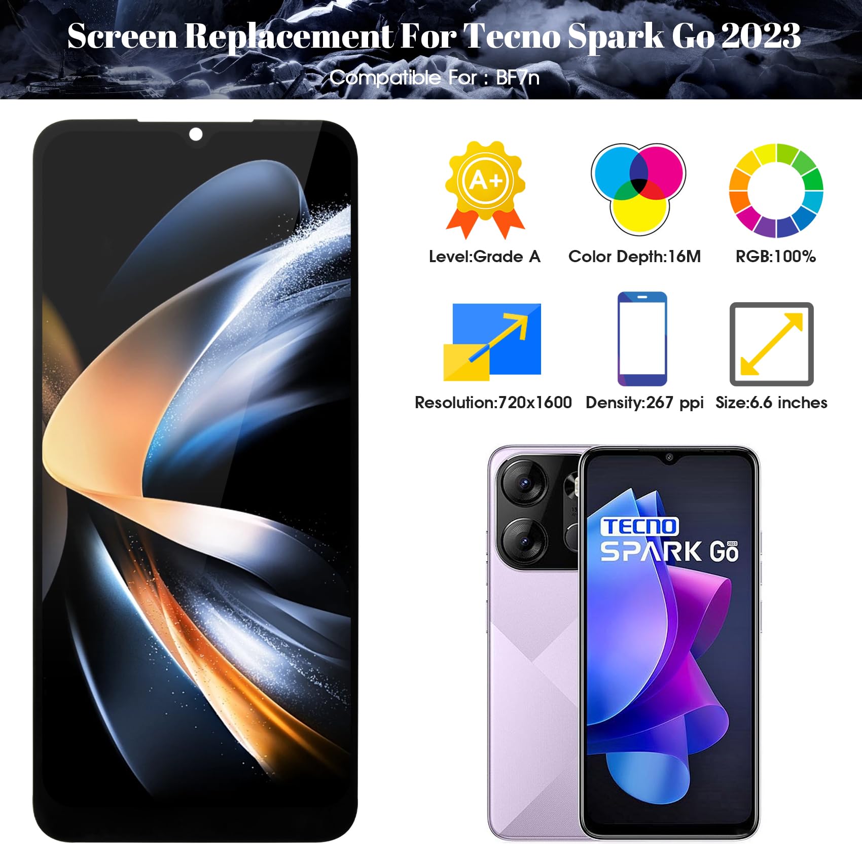 Amazon.com: for Tecno Spark Go 2023 BF7n Screen Replacement