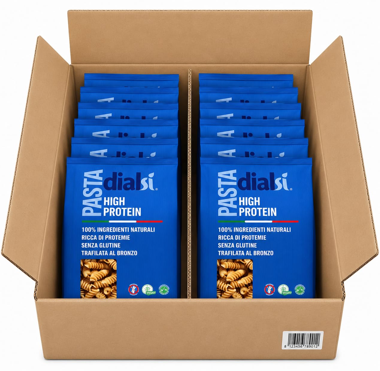 DIALSÌ, Fusilli High Protein, Pasta Senza Glutine Proteica, 12 Pack da 250g