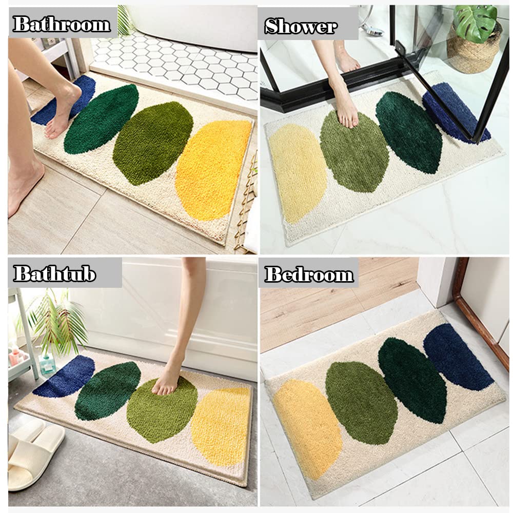 Odot Tappetino da Bagno Antiscivolo, Tappeto Bagno Assorbente Tappeti Bagno Morbido e Soffice Lavabile Tappetino per Porta in Microfibra per Il Bagno, la Cucina (Beige Verde Scuro,50x80cm