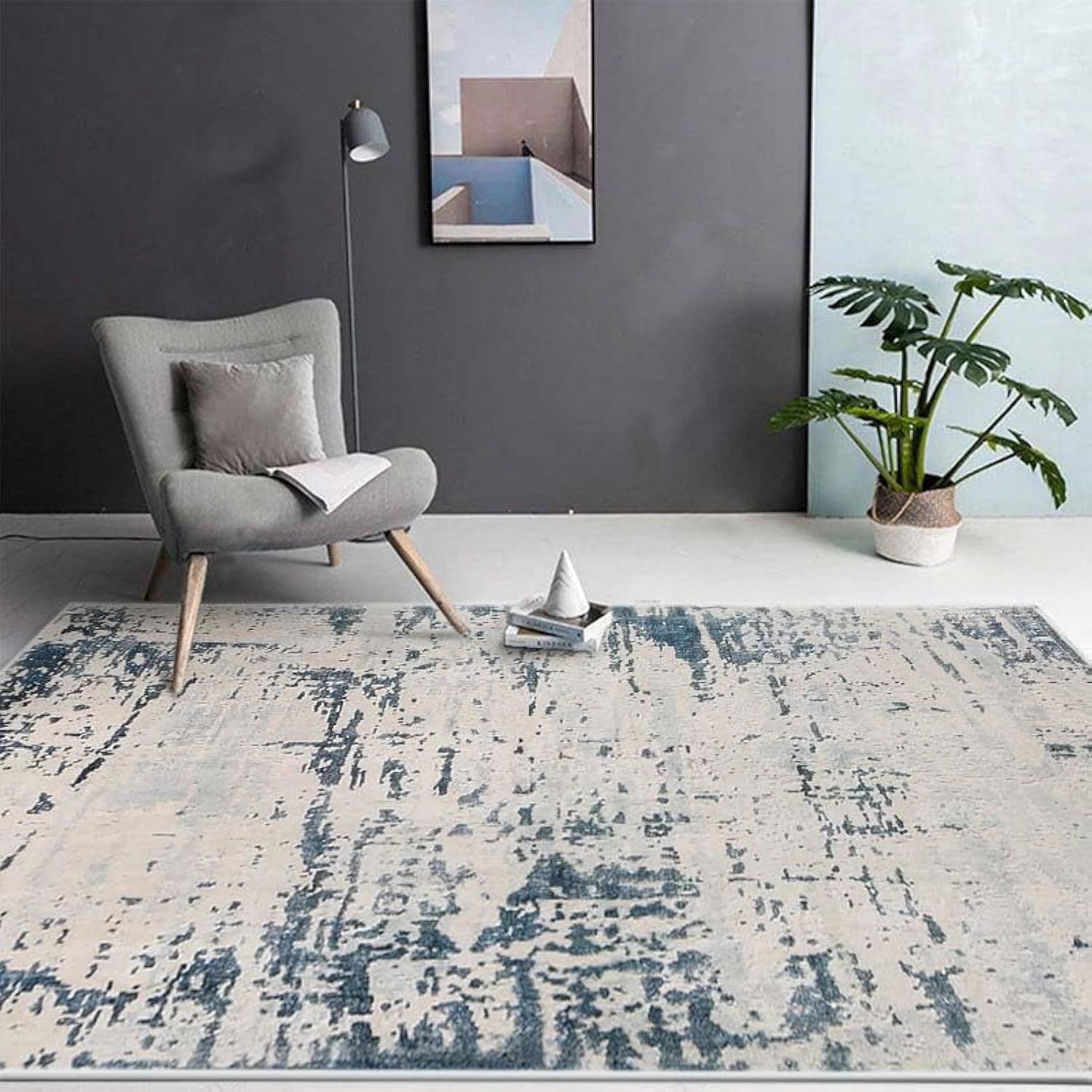 ASIinnsy Tappeto Astratto Tappeto Grigio Blu Tappeti Moderni Soggiorno Antiscivolo Morbido Tappeto Salotto Pelo Corto Tappeti Grandi per Soggiorno Camera da Letto (160 x 200 cm, Blu Astratto)