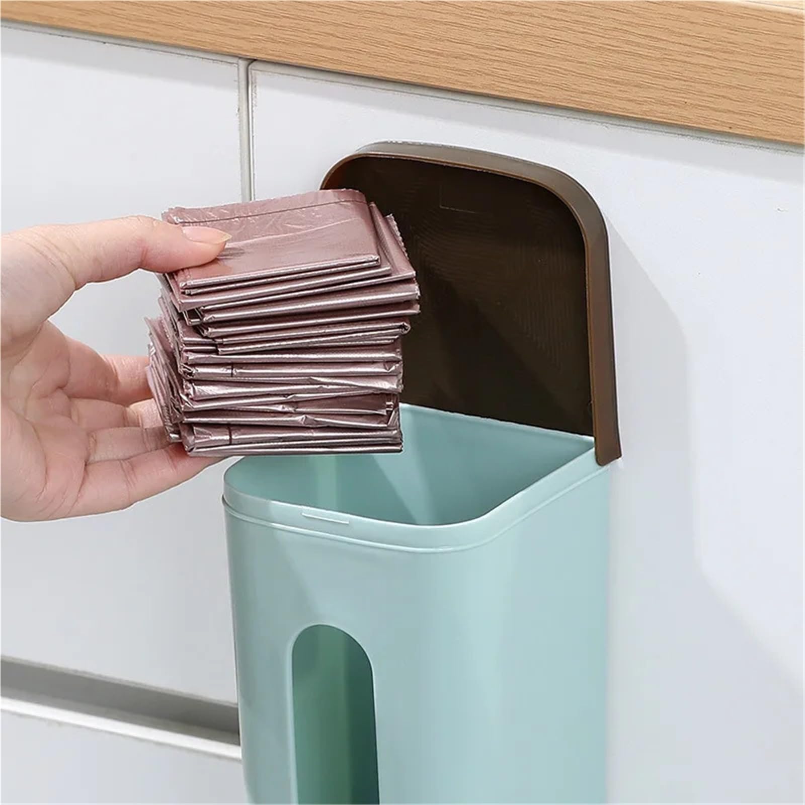 Distributore Di Sacchetti Di Cestino 2 pezzi scatola di immagazzinaggio del sacchetto della spazzatura scatola di immagazzinaggio a parete in plastica for la cucina sacchi della spazzatura camera da l