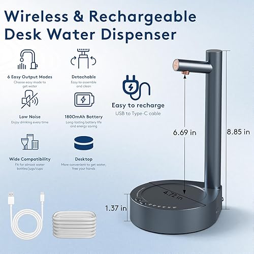 Miniatura 3 de Dispensador de agua de escritorio para botella de 5 galones, dispensador de agua eléctrico recargable portátil para jarra de 1 a 5 galones para el