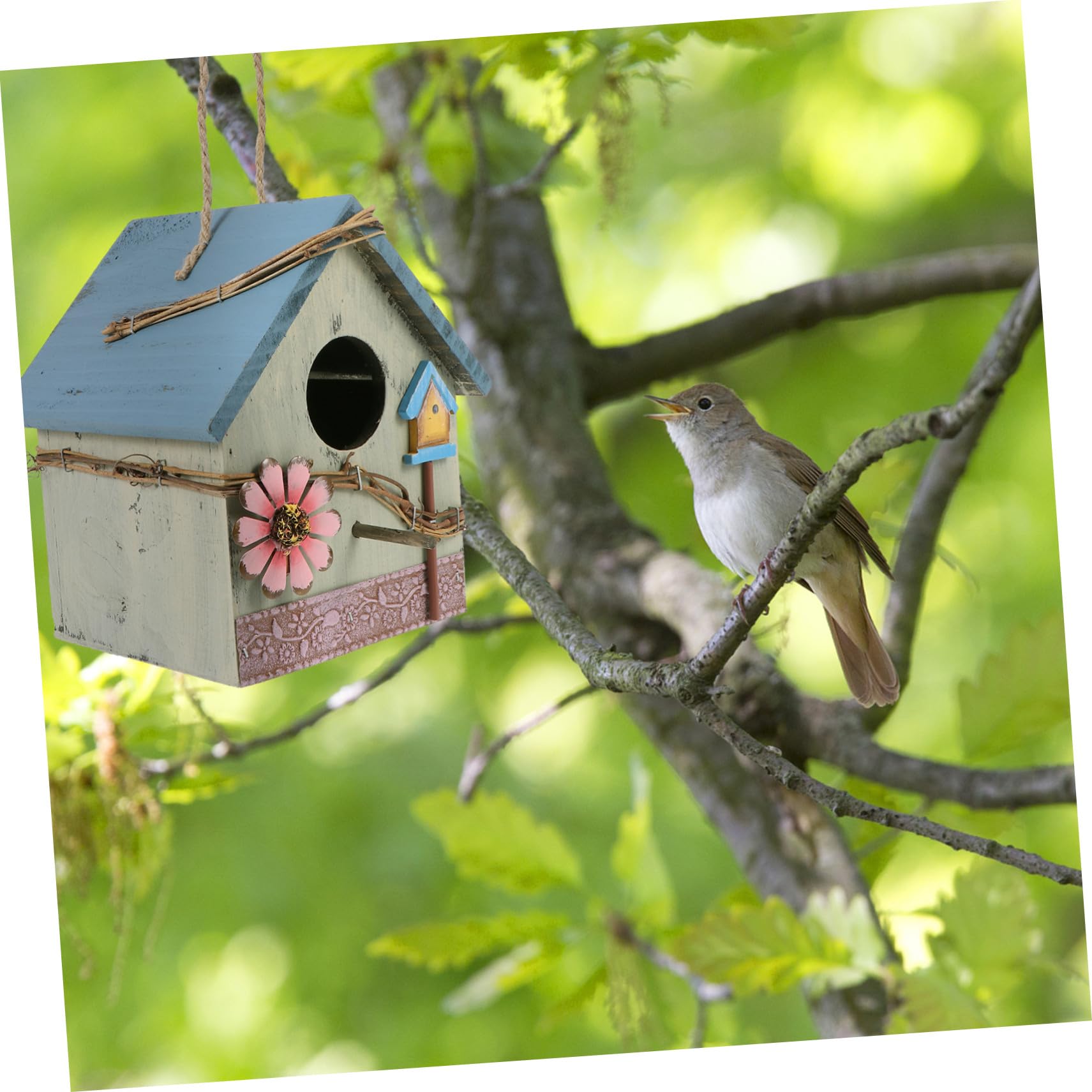 KOMBIUDA per Uccelli da Esterno in Legno con Design Unico per Pappagalli e Uccelli Selvatici Mangiatoia Sospesa Decorativa per Giardino Patio e Balcone Idea Regalo per Amanti della Natura