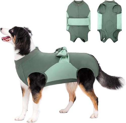 SAWMONG Zipper Recovery Suit for Dogs, Cotton Dog Surgery Suit Female Spay Pet M