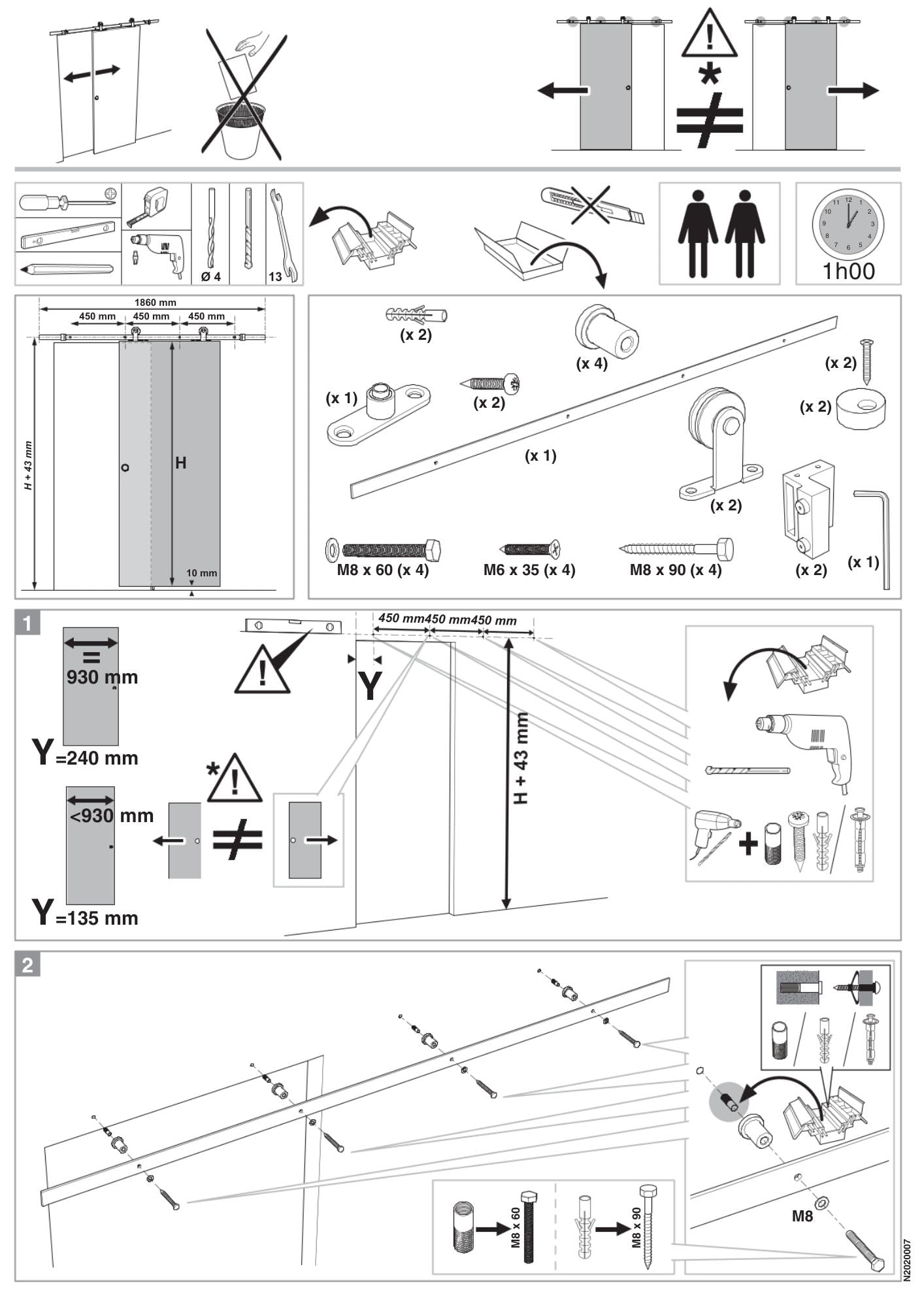 OPTIMUM Kit Porte Coulissante Intérieure Atelier Noir avec Rail – Plusieurs Dimensions – Verre Clair/Dépoli – Rail Apparent Porte Coulissante – Facile à Installer (noir verre clair, 204x93)