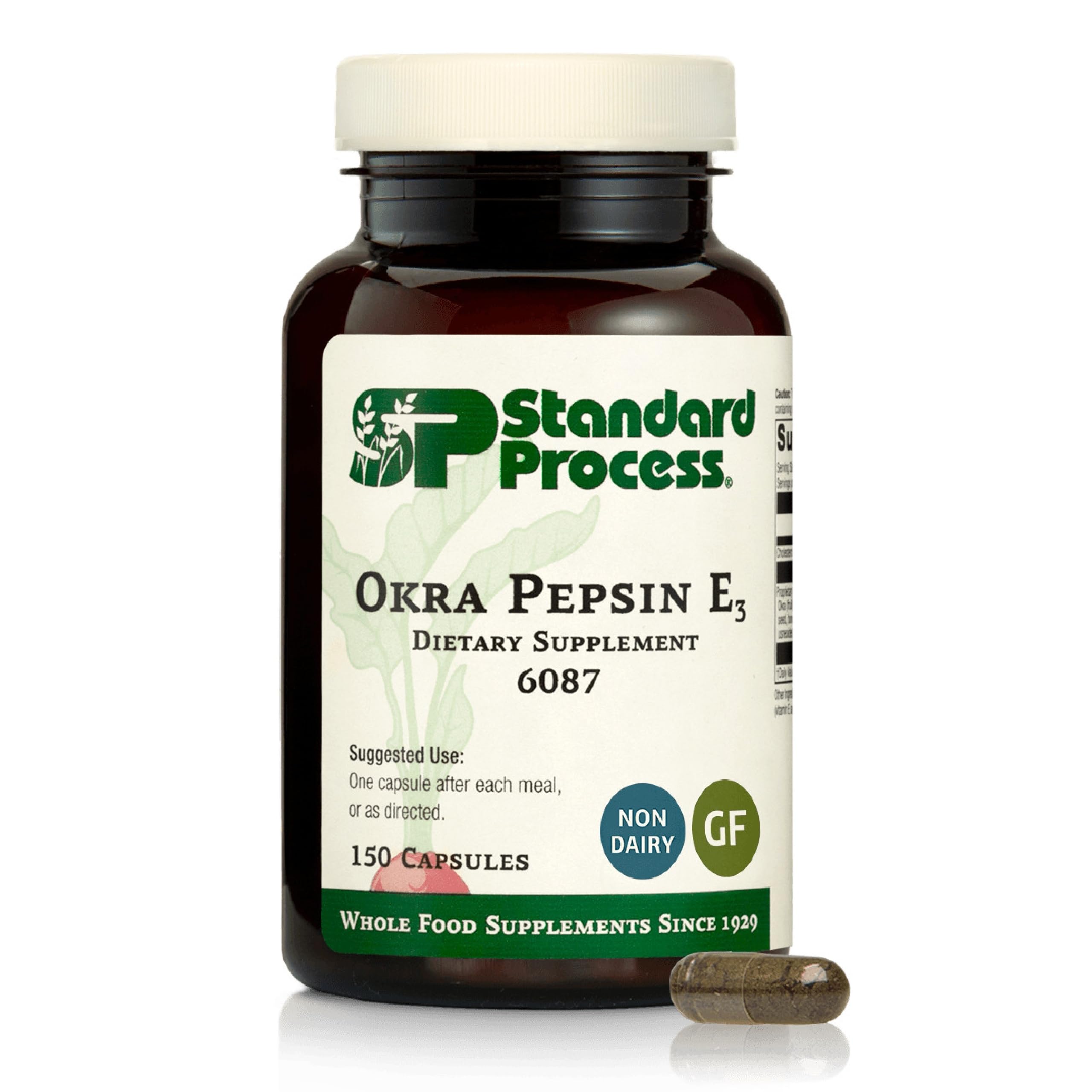 Standard Process Okra Pepsin E3, GI & Protein Digestion Aid, 150 Capsules 150 Count (Pack of 1)