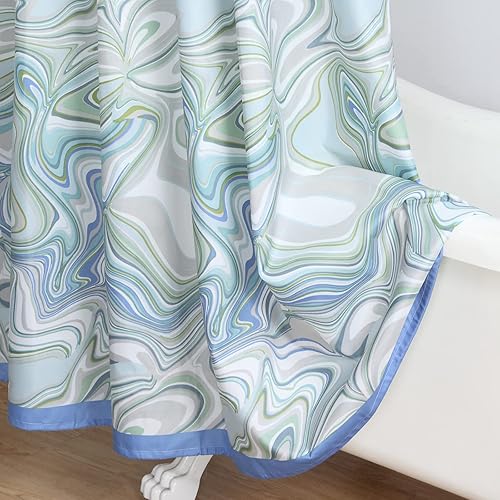 Miniatura 6 de Catalina - Cortinas de ducha de tela de poliéster con ondas azules, cortinas de ducha impermeables para baño, extragrandes, 78 pulgadas de ancho x