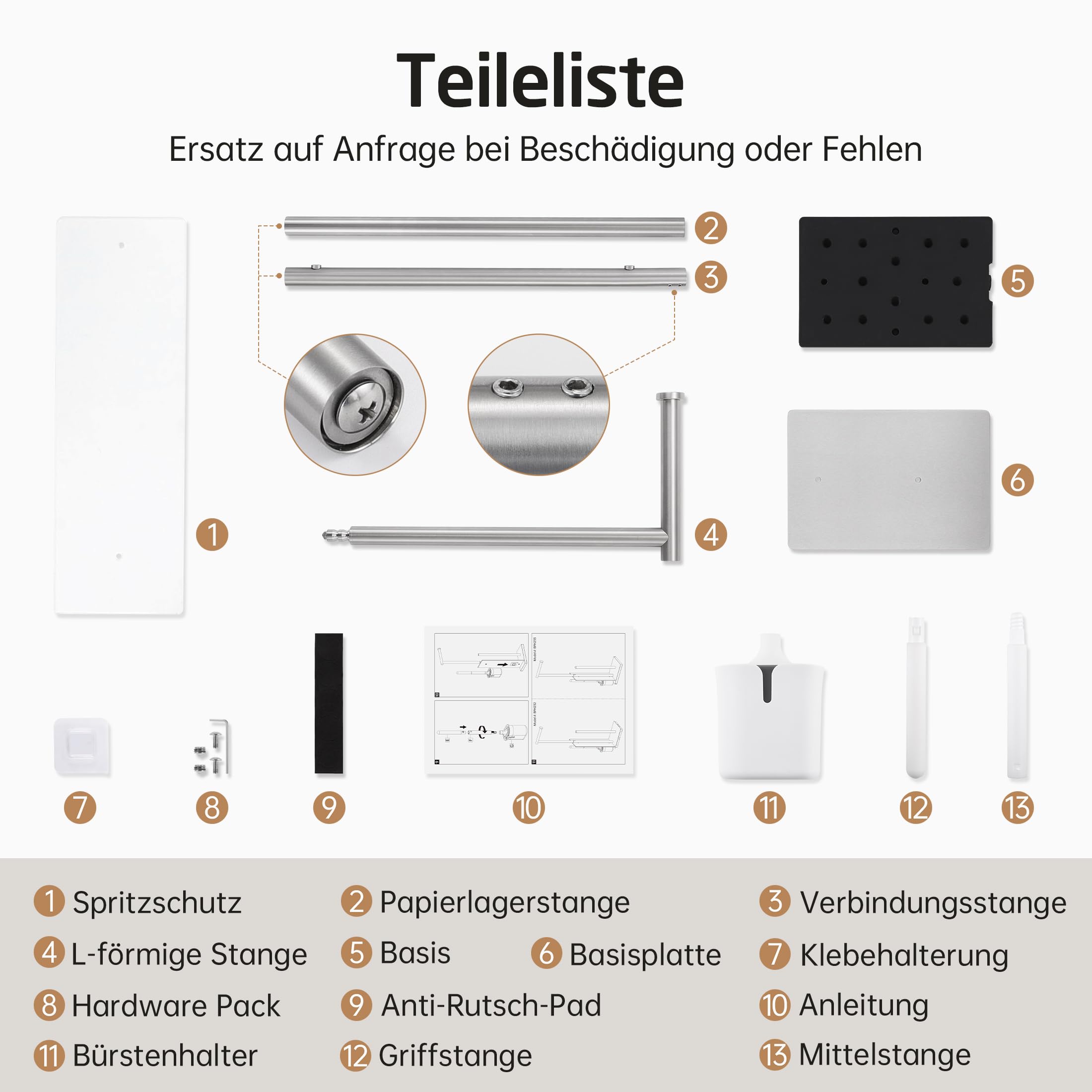 KES Toilettenpapierhalter mit Bürste Abnehmbar Klopapierhalter Stehend Edelstahl SUS304 Klorollenhalter Toilettenpapierständer Gebürstet, BPH232-2