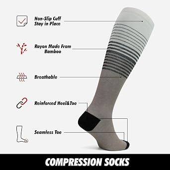GoWith 15-20 mmHg 3 Pairs Unisex Knee High Compression Socks, Rayon Made From Bamboo Breathable Travel Socks for Men & Women