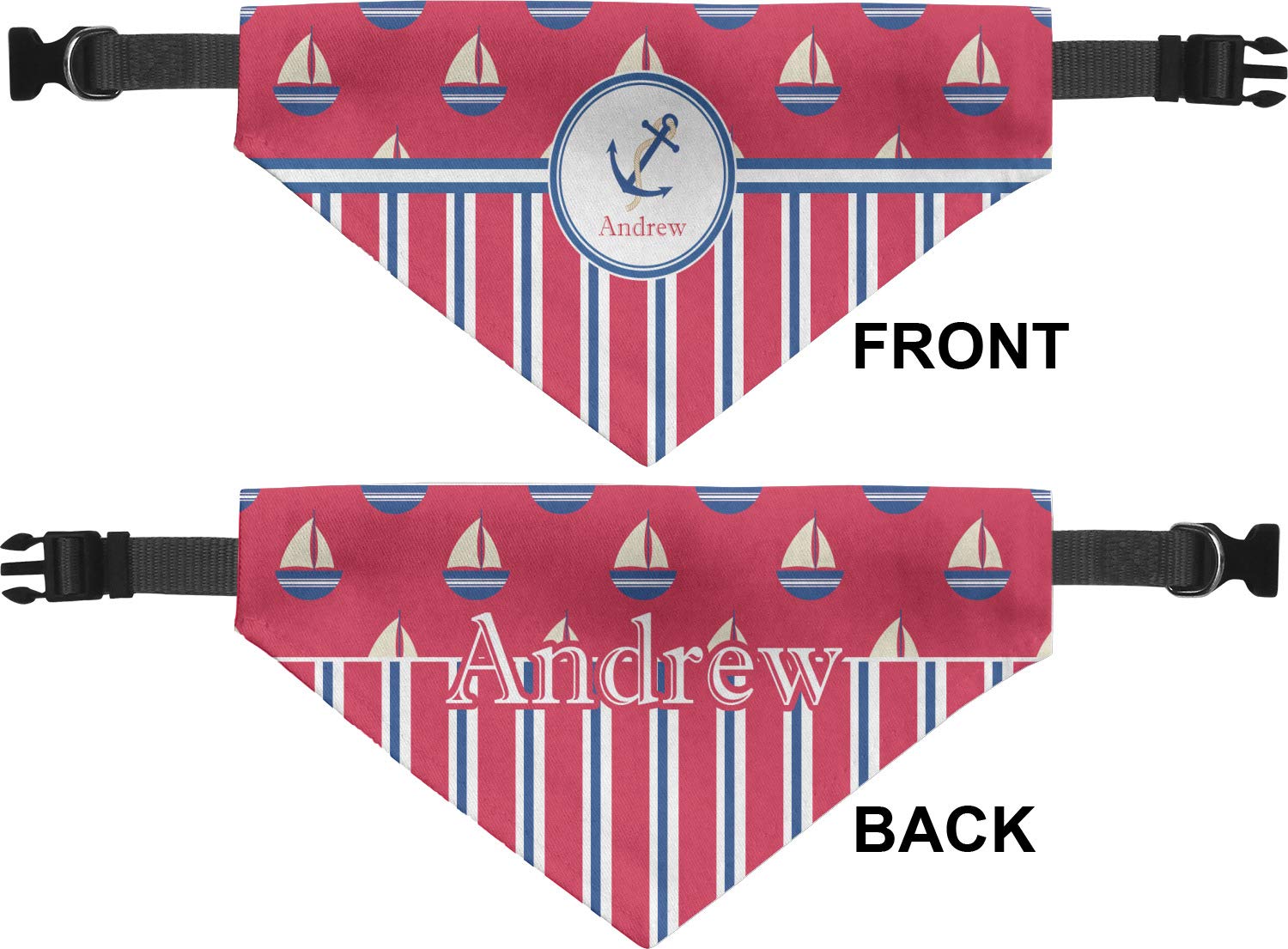 RNK Shops Personalized Sail Boats & Stripes Dog Bandana - XLarge