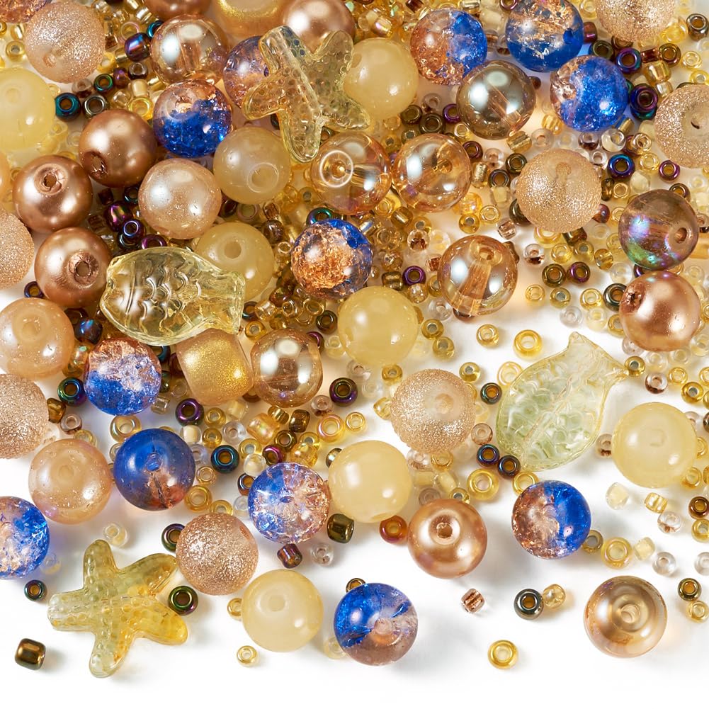Cheriswelry Mixed Style Glass Beads Transparent Spray Painted Crystal Sea Beads Starfish Fish Shaped Lampwork Beads for Jewelry Making
