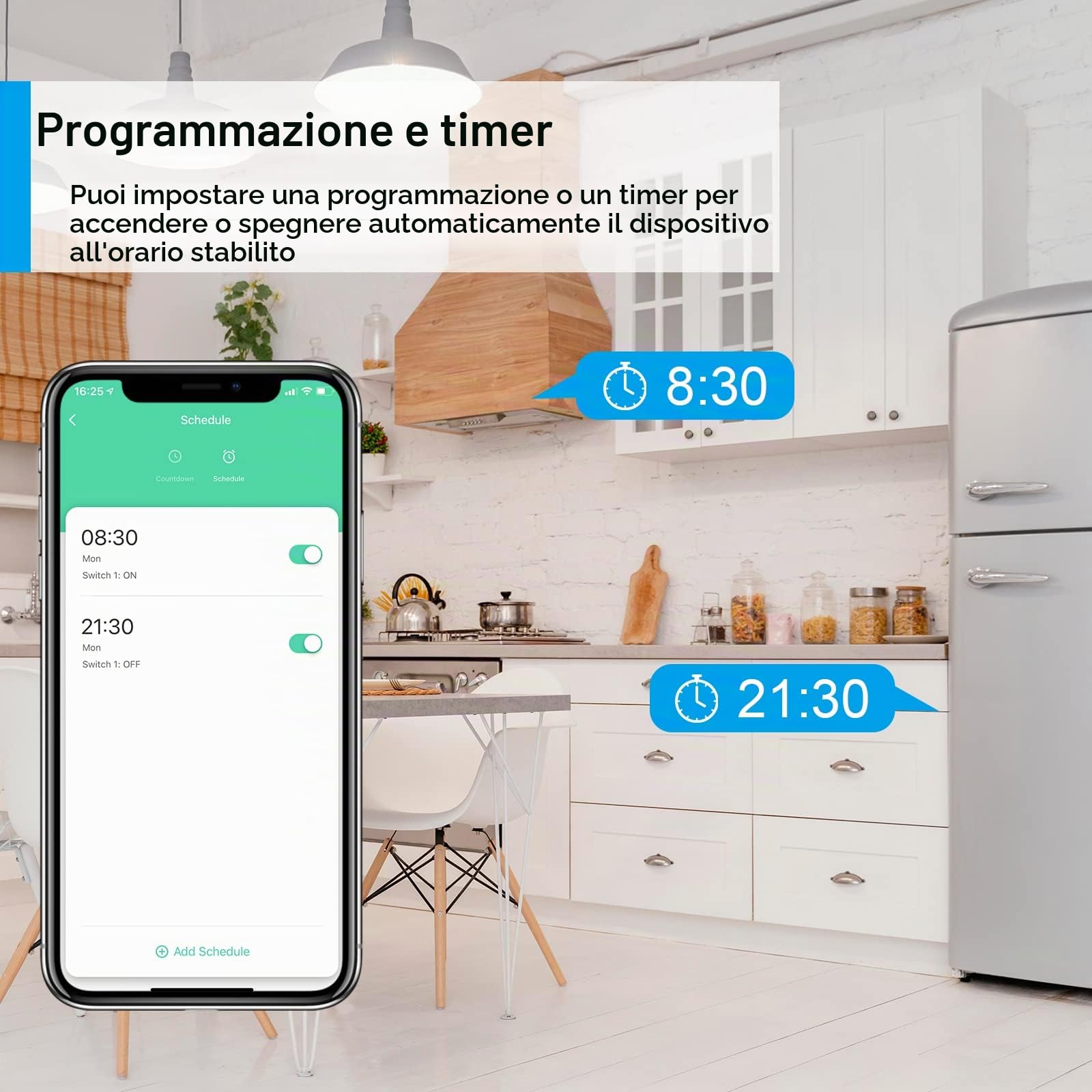 ANTELA Presa Smart WiFi con Monitoraggio Energia Presa Intelligente 16A | 3680W, (Type F), Controllo Remoto, Funcione Timer, Compatibile con Alexa & Google Assistant, 4Pezzi