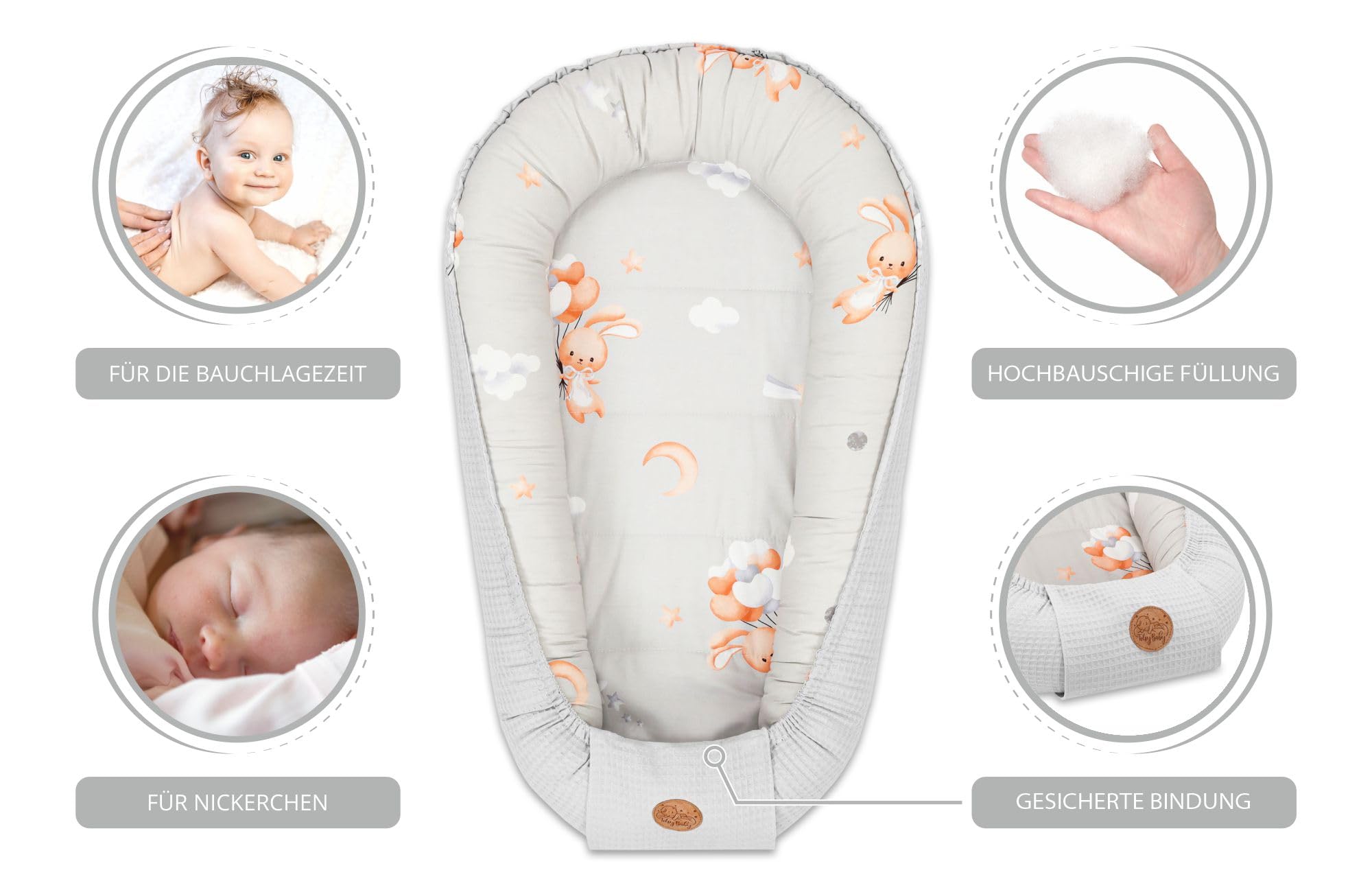 Riduttore lettino neonato - 90x50 cm nido baby nest antisoffoco culla pod cocoonababy confortevole cotone waffle babynest per neonati Coniglio