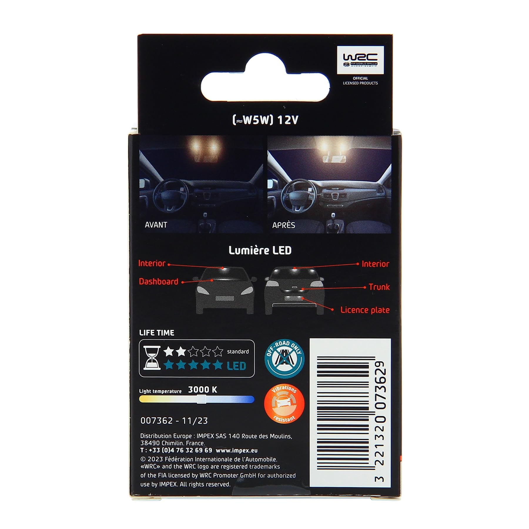 WRC - 2 Ampoules LED T10 12V Blanc (W5W) - Pour Éclairage Intérieur Voiture : Plafonnier, Tableau De Bord, Coffre, Plaque