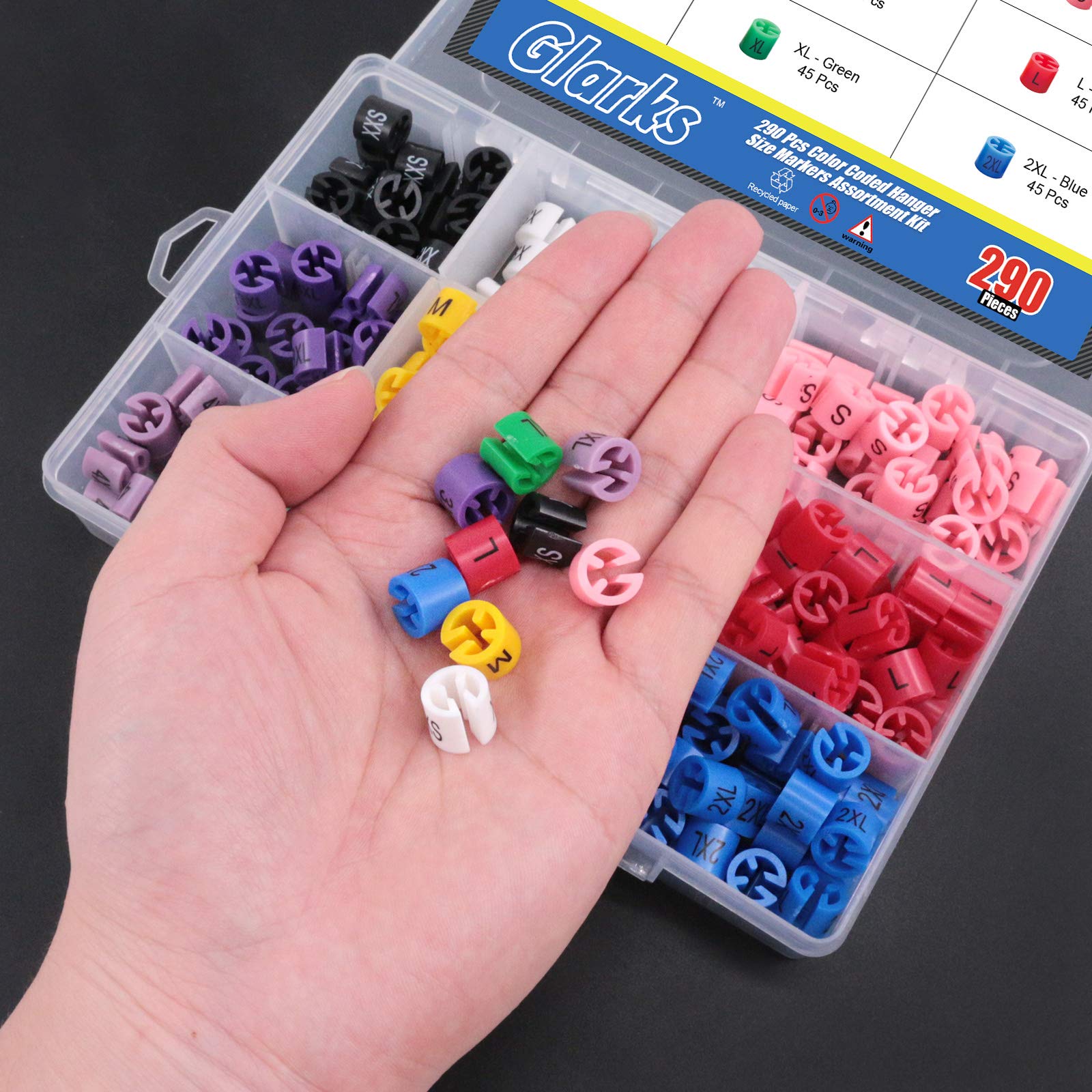 Swpeet Kit Assortito di 820 Pennarelli in Plastica per Grucce di 9 Dimensioni Comuni, XXS - 4XL, per Codifica a Colori Con Scatola Portaoggetti
