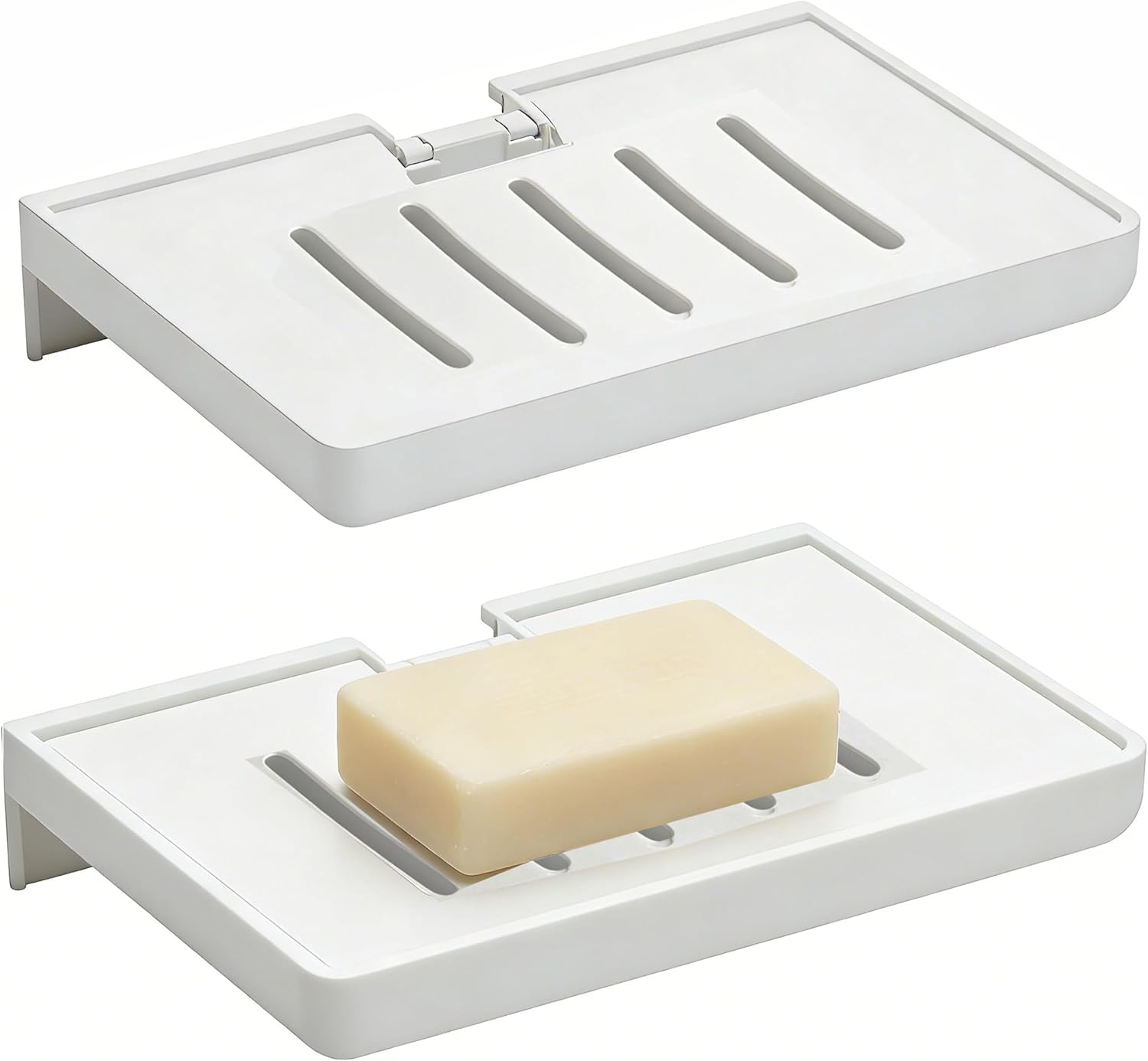 SUOXING 2 Pack Bar Soap Holder for Shower Wall,Self Draining Adhesive Soap Holder,Rustproof Wall Mounted Acrylic Shower Soap Rack & Caddy for Bathroom,Bath,Kitchen,No Drilling PlasticSoap Shelf,White