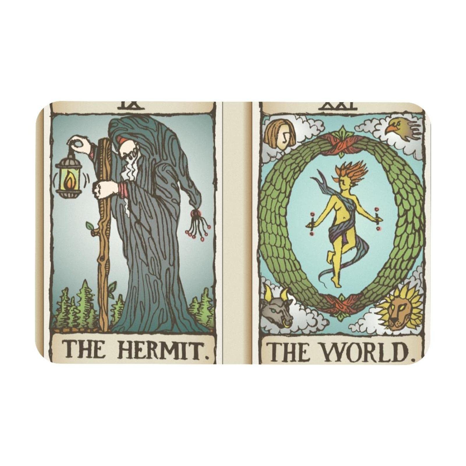 Sous-main de bureau multifonctionnel, 45,7 x 71,1 cm, motif cartes de tarot Hermit et le monde - Double usage - Pour le bureau ou la maison
