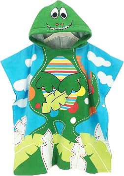 Kids Hooded Towel Bath Beach Soft Cotton Towels Boys Absorbent Pool Wrap with Hood Baby Toddler Poncho RobeGreen Dinosaur,5-9Years/Height43"-51"