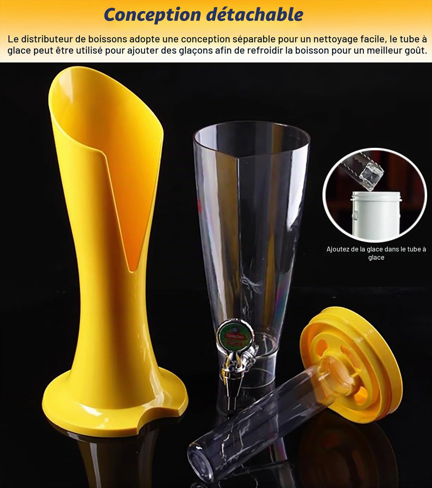 Girafe Biere Distributeur de Boissons à Bière avec Tube à Glaçons et Éclairage LED, Tour à Boissons Margarita Mimosa de Table pour Bars, Distributeur de Boissons(Gold,2 L)