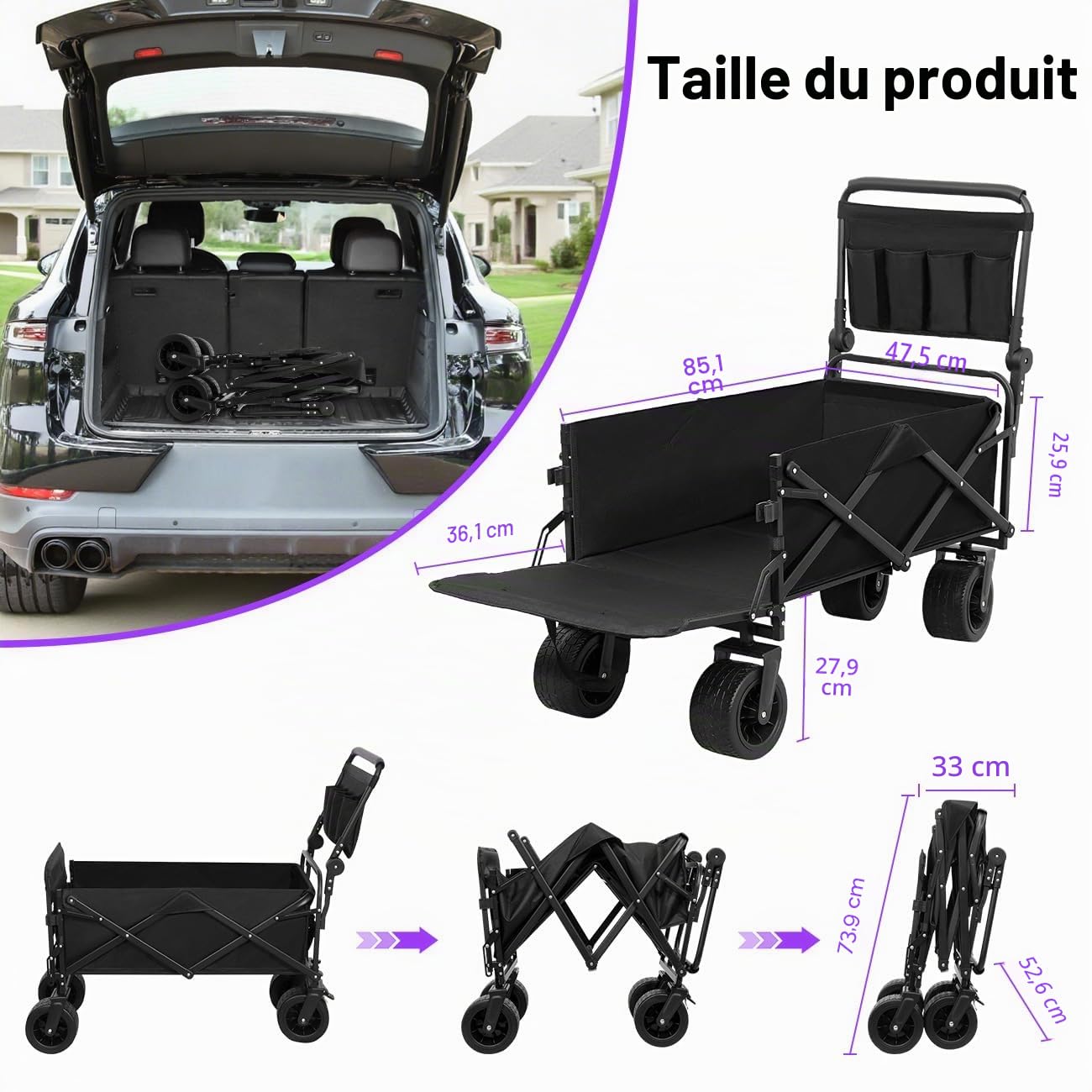 GGW Poussette pour Chien Tout Terrain, pour Chiens de Taille Moyenne à Grande Jusqu'à 50kg, Idéal pour Chiens Âgés et Post-opératoire